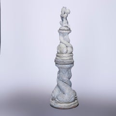 Greek Figural Cast Stone Cherub & Dolphin Garden Fountain Column Set, 20th C