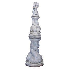 Greek Figural Cast Stone Cherub & Dolphin Garden Fountain Column Set, 20th C