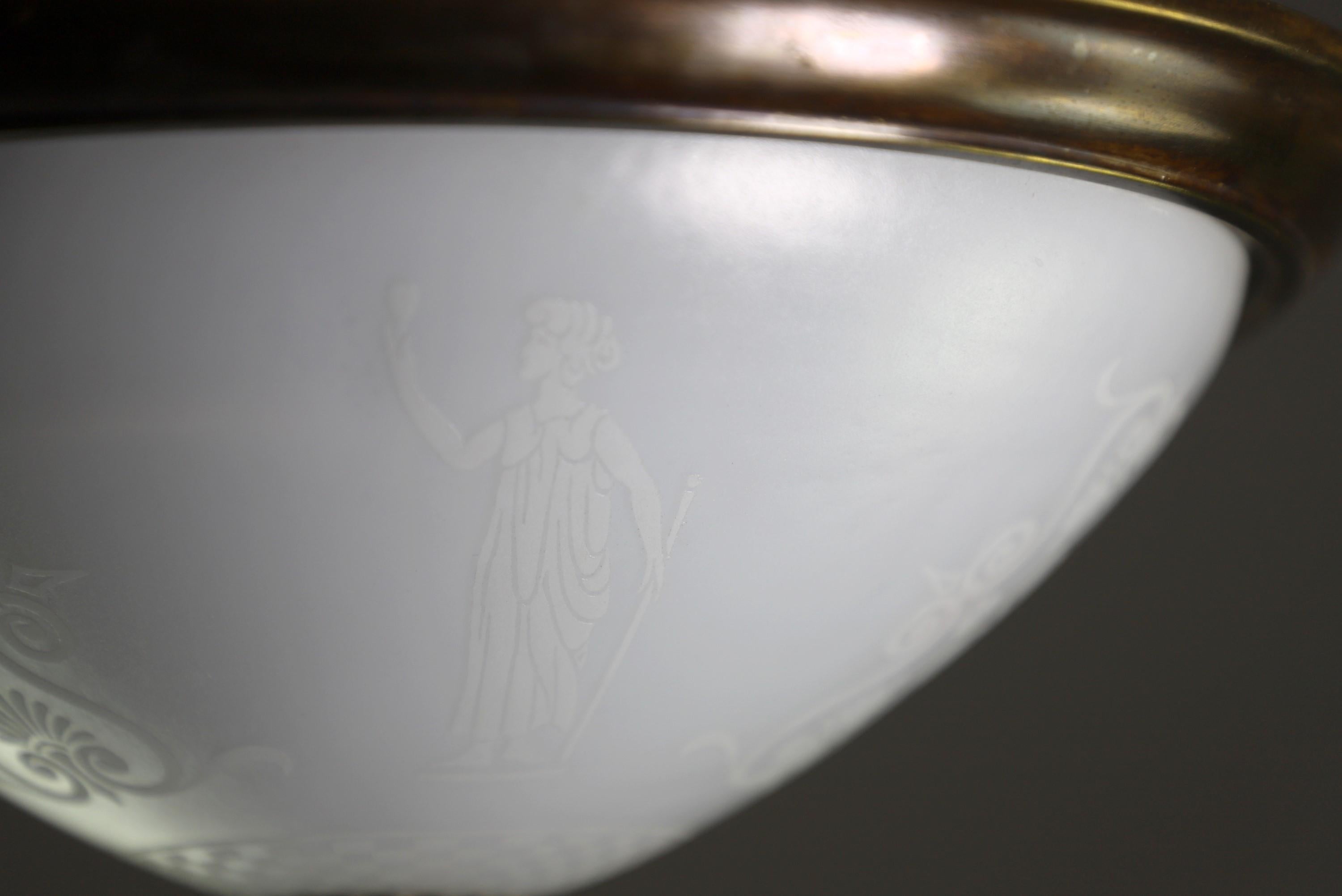 American Greek Figural Glass & Bronze Flush Mount Dome Light Quantity Available