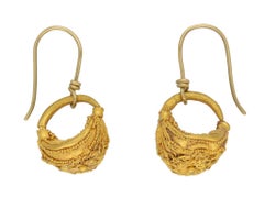 Greek filigree gold earrings, circa 5th-3rd century BC.