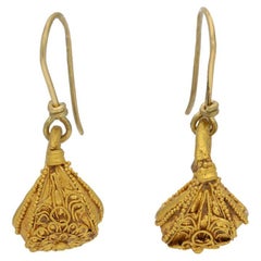 Greek filigree gold earrings, circa 5th-3rd century BC.