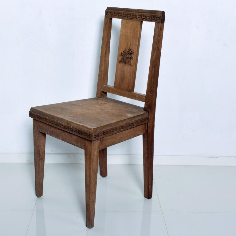 Greek Frank Lloyd Wright Motif Pair of Solid Wood Chairs Made in Hong