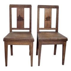 Greek Frank Lloyd Wright Motif Pair of Solid Wood Chairs Made in Hong Kong