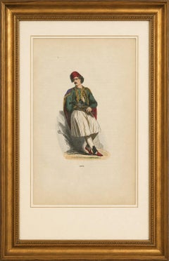 Greek Gentleman in Traditional Costume - Antique Hand-Colored Lithograph, 1852