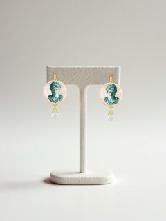 Greek Goddess Mother of Pearl Earrings with quartz briolettes