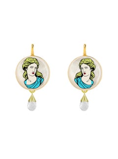 Greek Goddess Mother of Pearl Earrings  with quartz briolettes