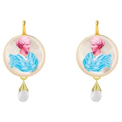 Greek Goddess Mother of Pearl  Earrings  with quartz briolettes