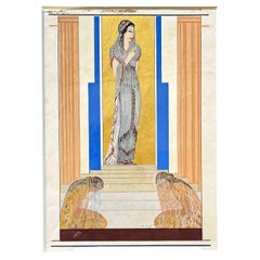 "Diosa griega", Pintura Art Decó original para "L'Odyssée" de Schmied, 1928