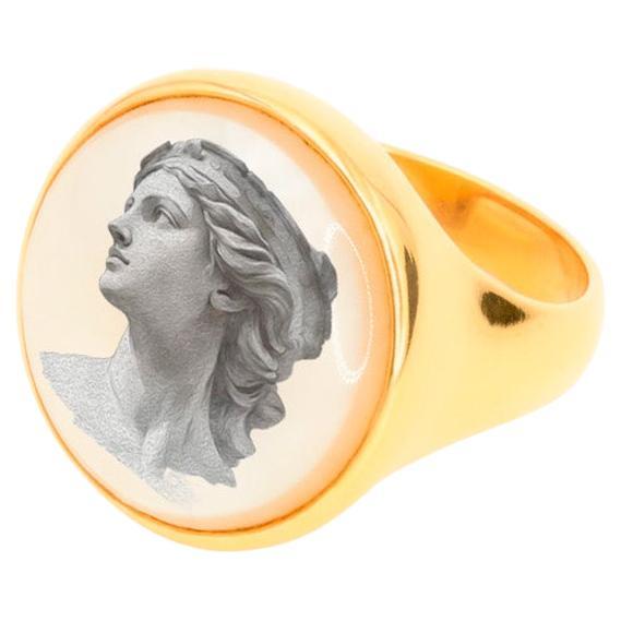 Dea greca dipinta Cameo Anello di madreperla