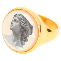 Greek Goddess Painted Cameo Mother of pearl ring