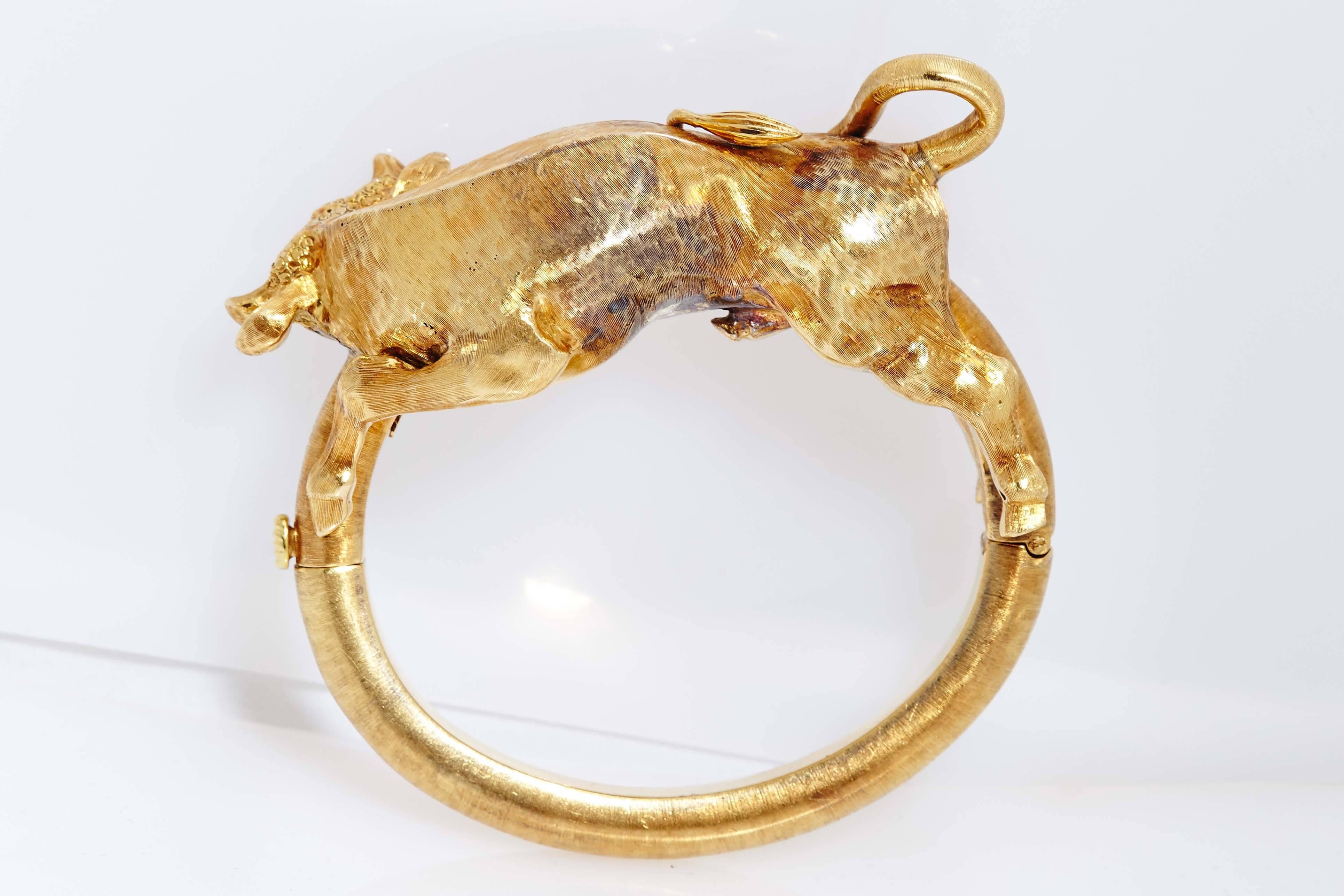 Brilliant Cut Greek Gold Bull Bracelet For Sale