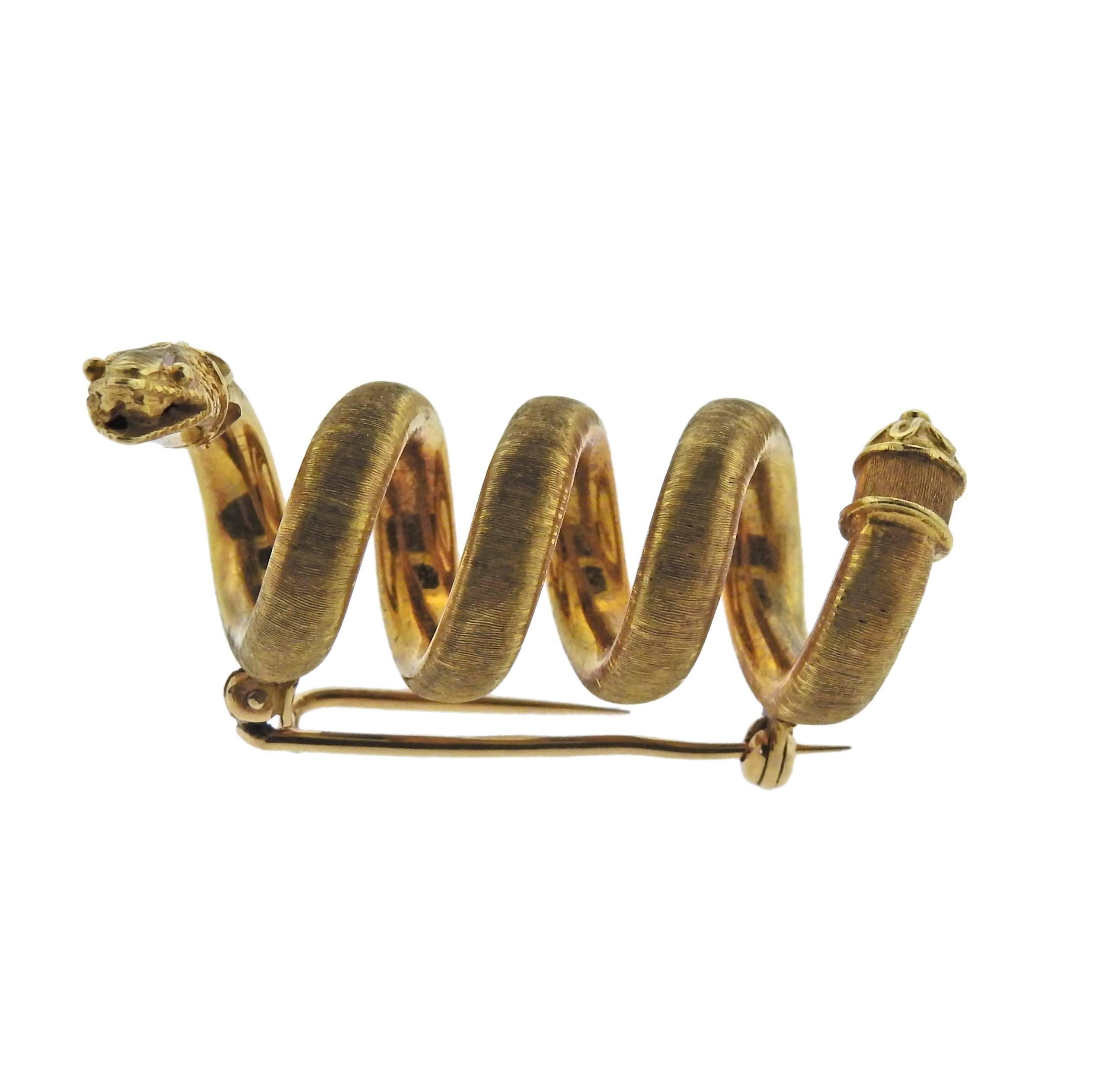 22k yelow gold snake brooch, crafted in Greece. Brooch is 44mm ong x 20mm wide, weighs 30.3 grams.