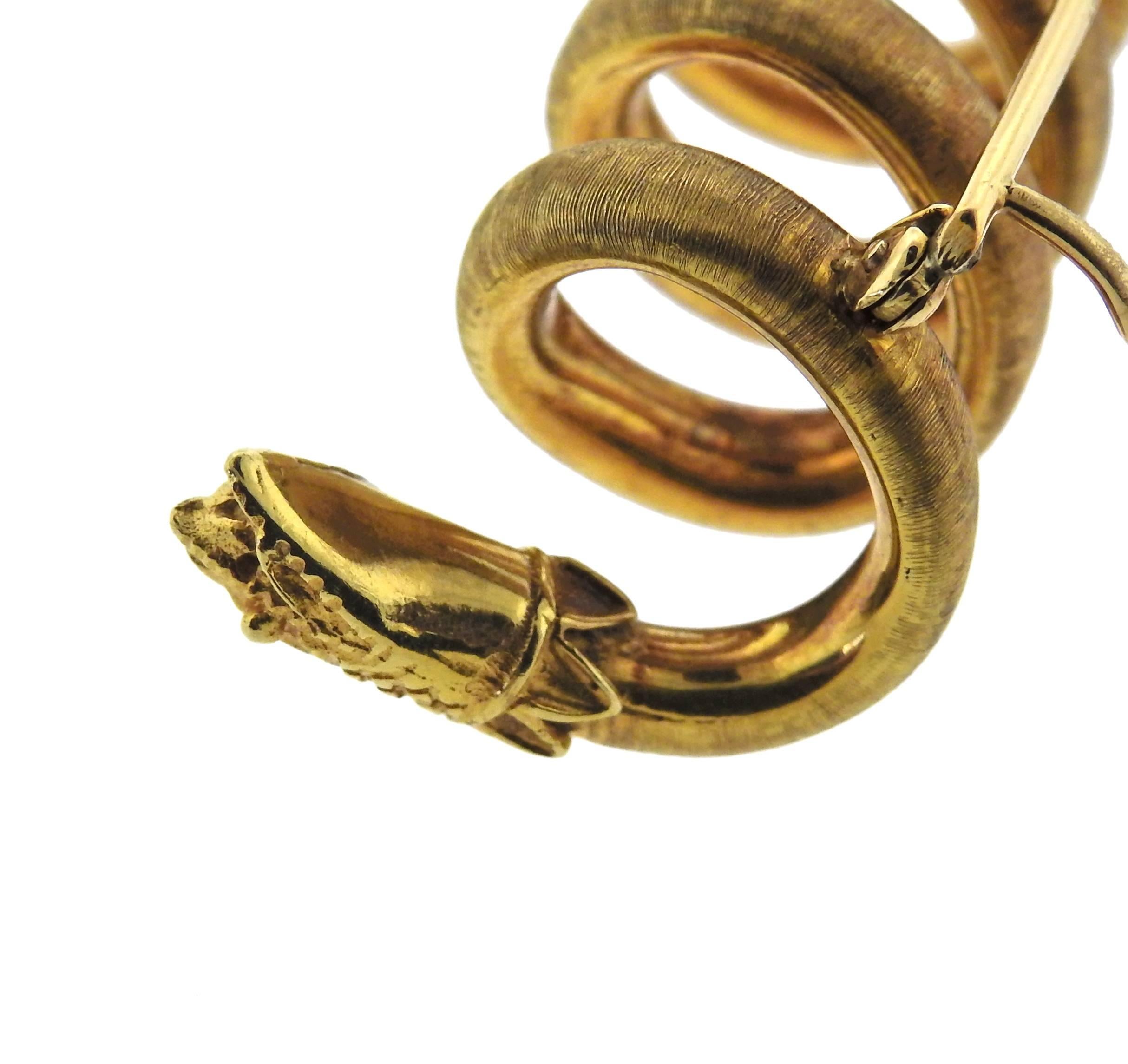 Women's or Men's Greek Gold Snake Serpent Brooch Pin