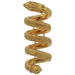Greek Gold Snake Serpent Brooch Pin