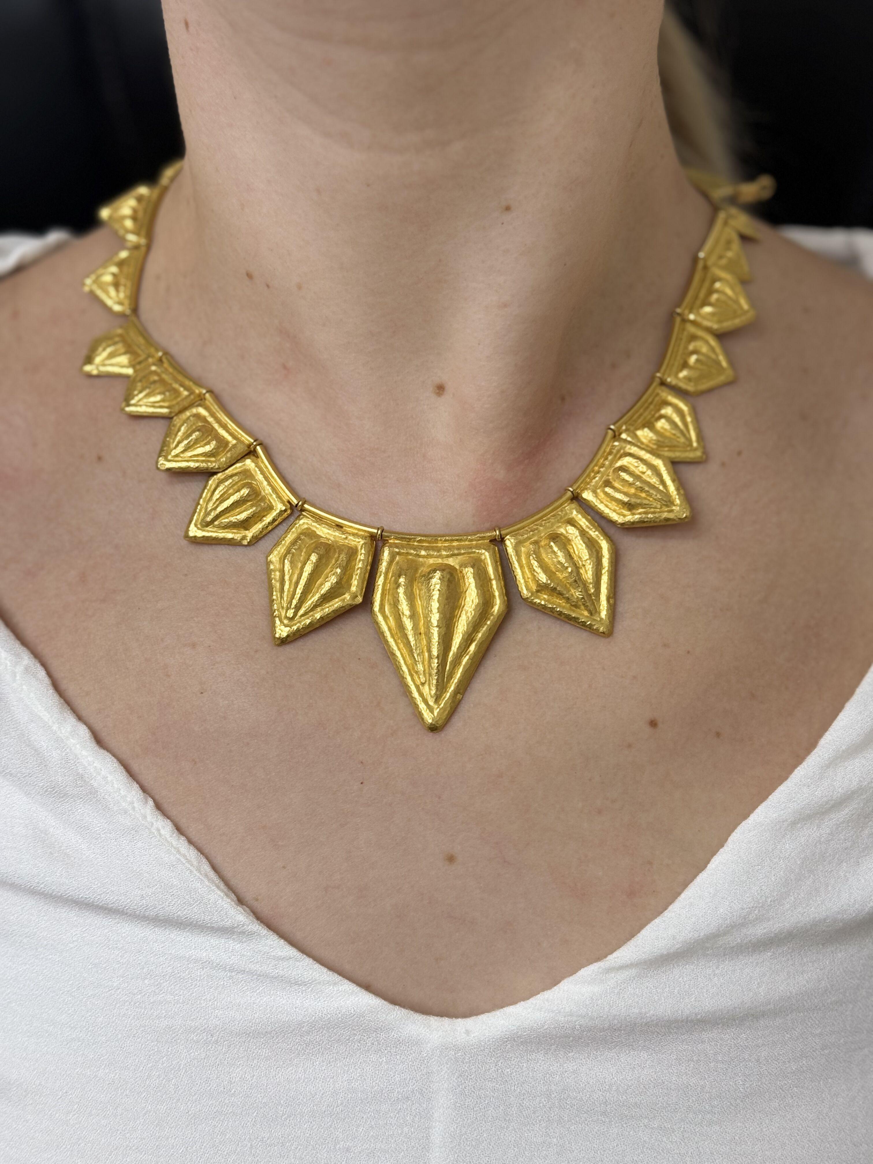Greek Hand Hammered Finish Gold Plaque Necklace For Sale 3