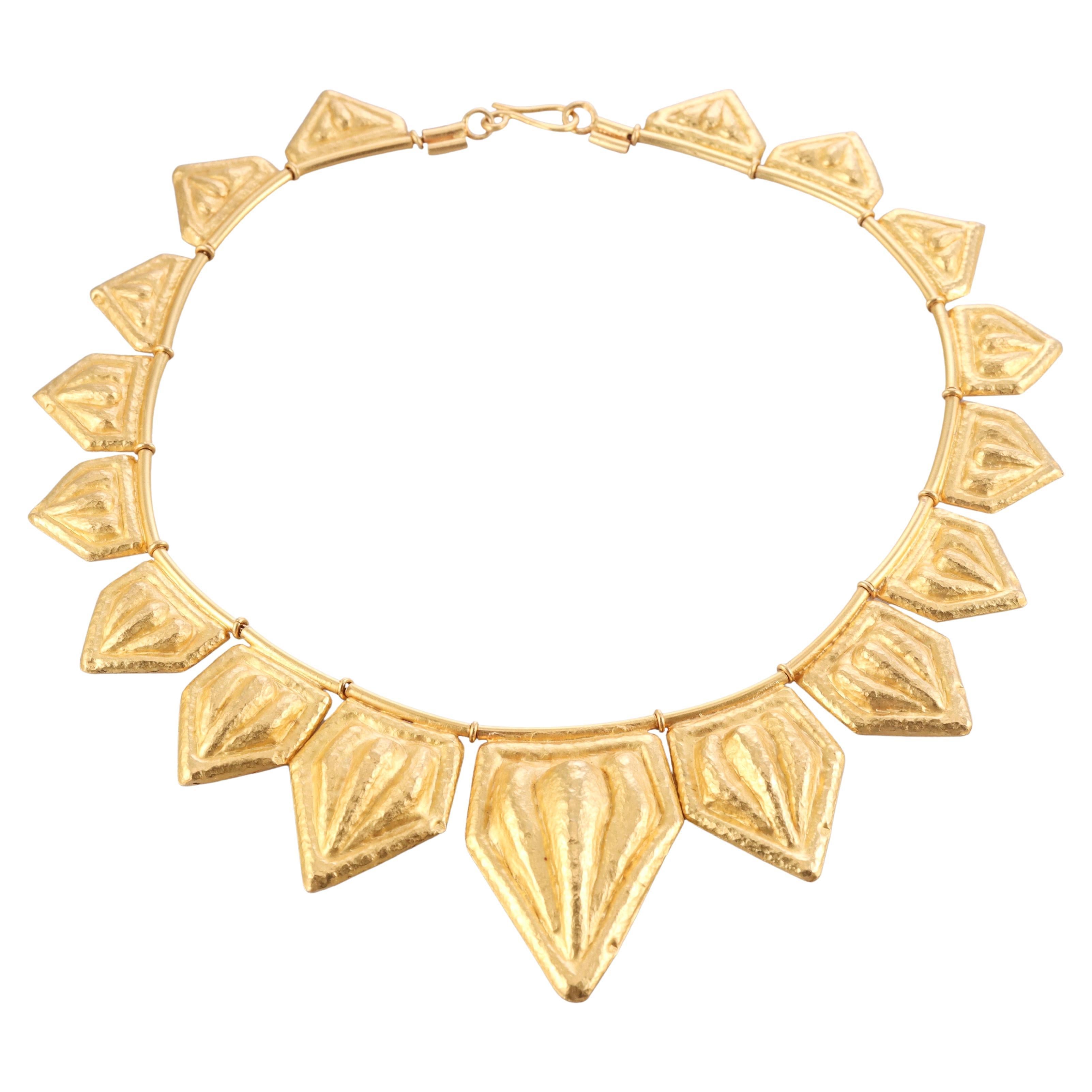 Greek Hand Hammered Finish Gold Plaque Necklace For Sale