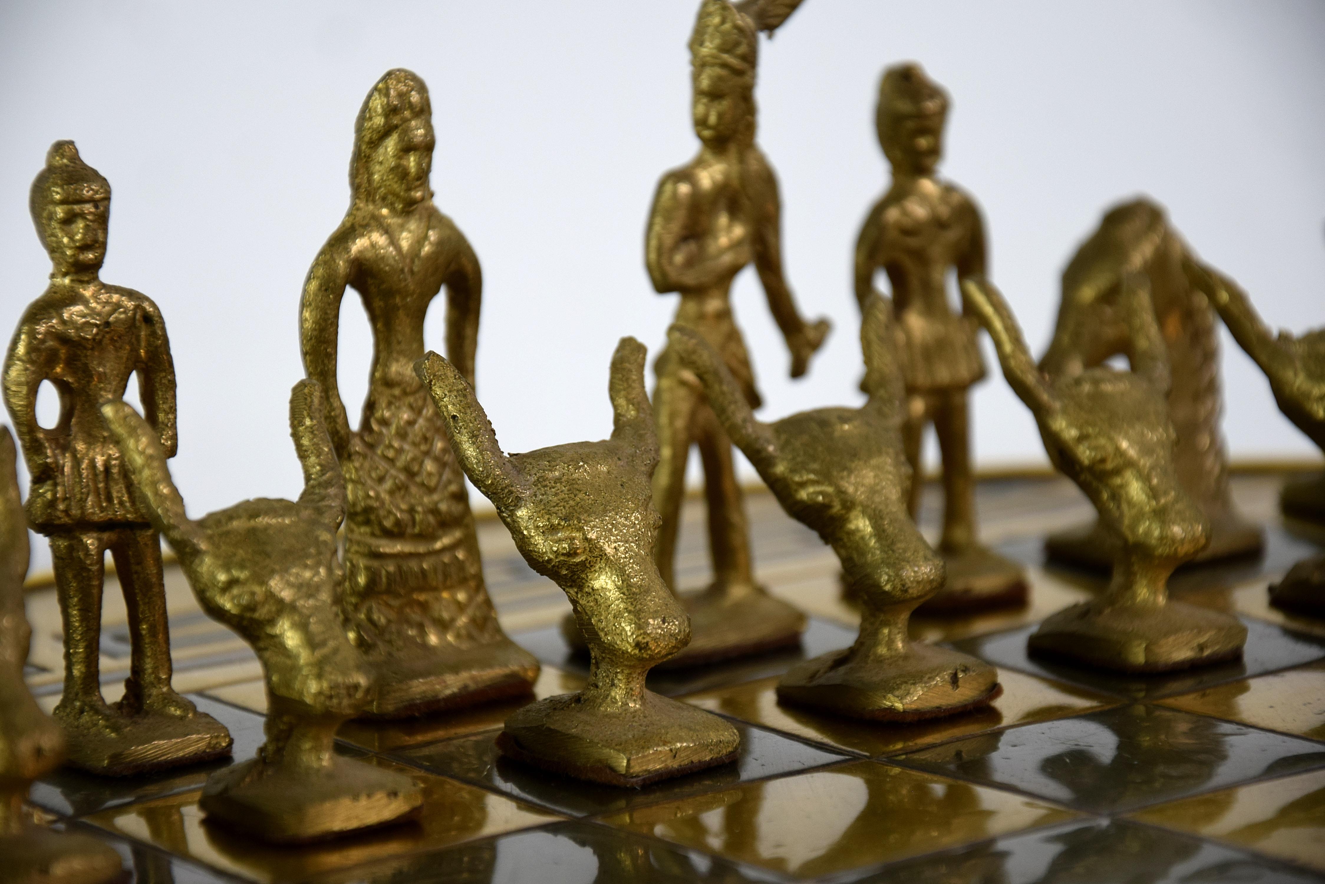 Greek Handmade Hollywood Regency Brass Chess Set 2