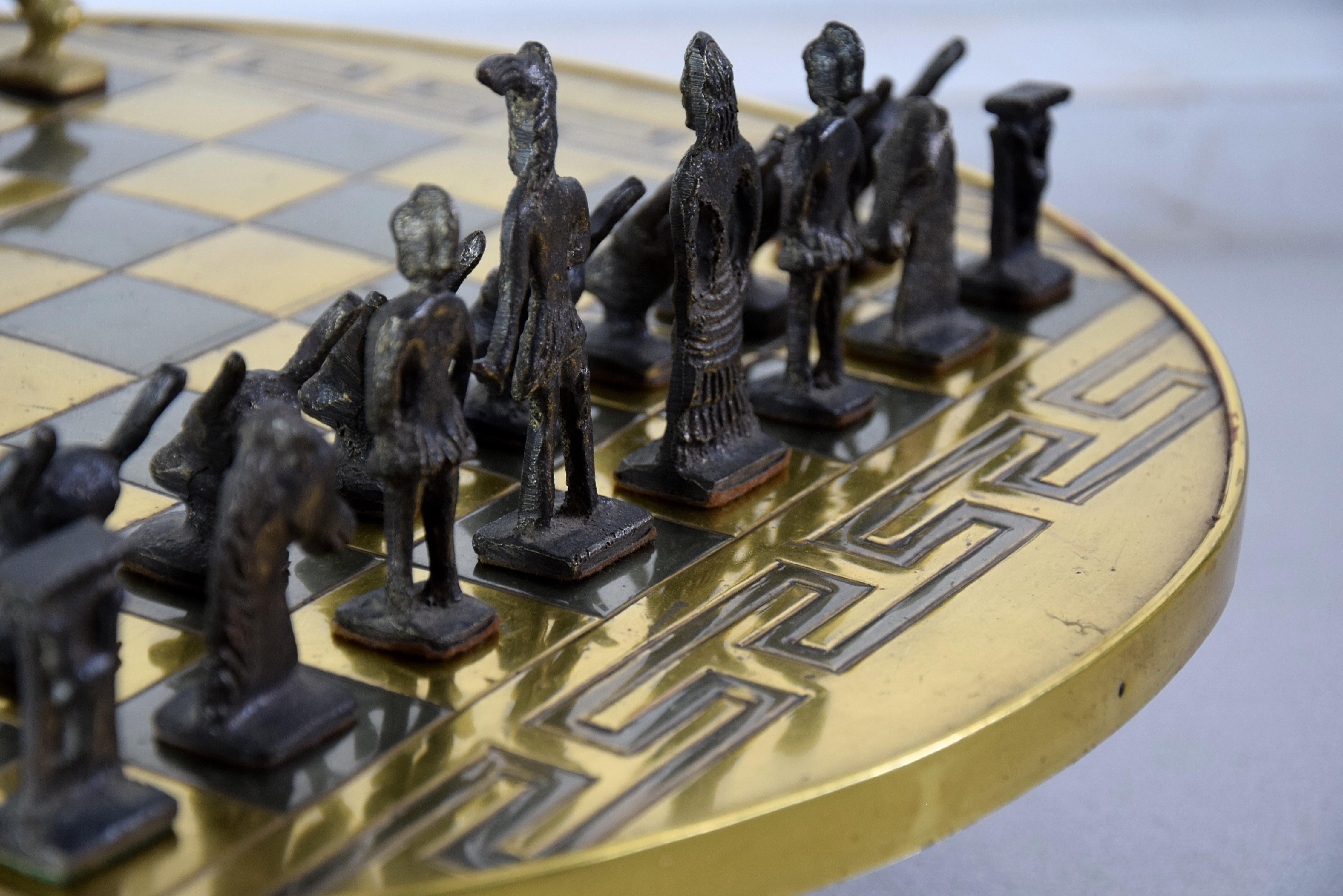 Greek Handmade Hollywood Regency Brass Chess Set 3