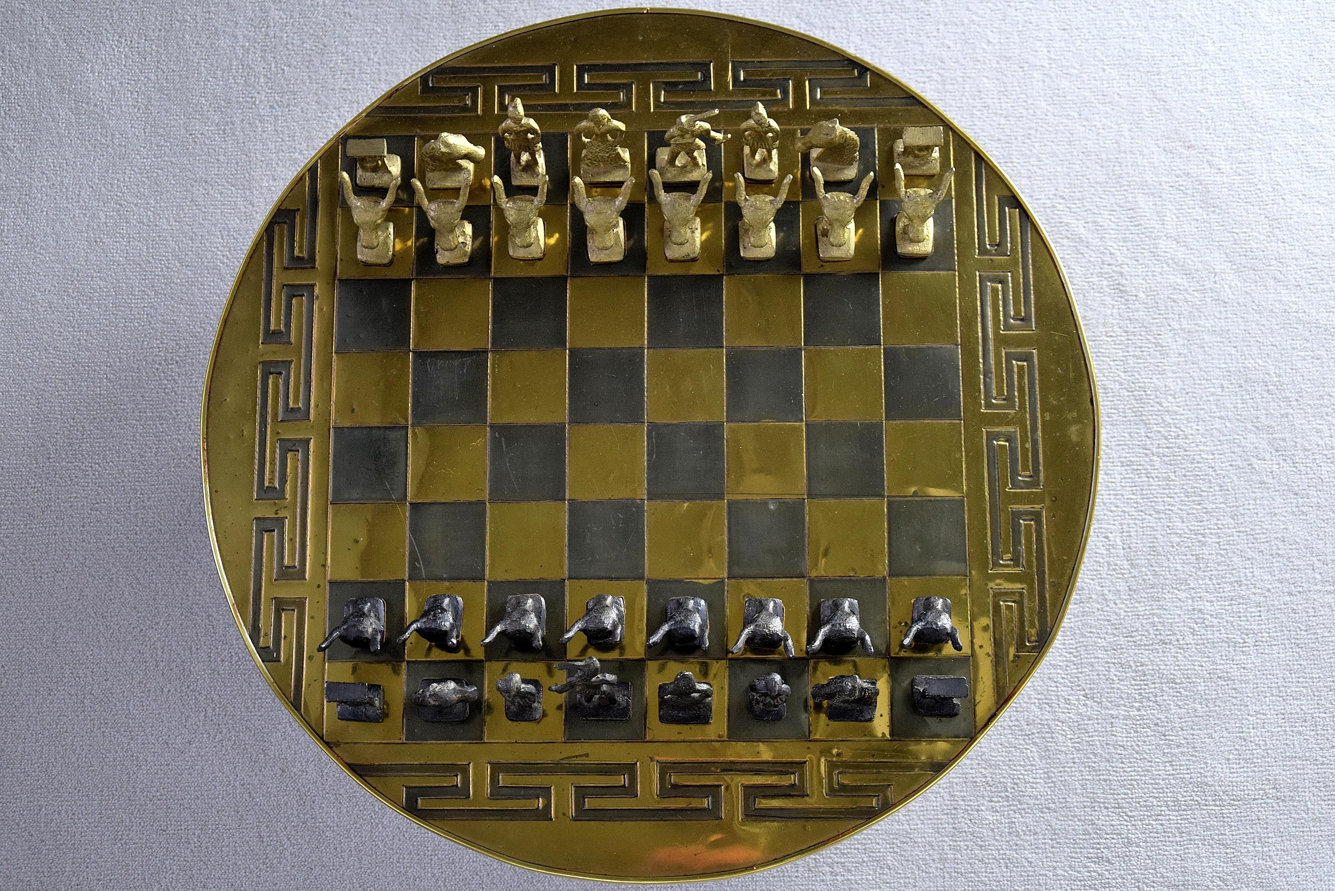 Greek Handmade Hollywood Regency Brass Chess Set 4