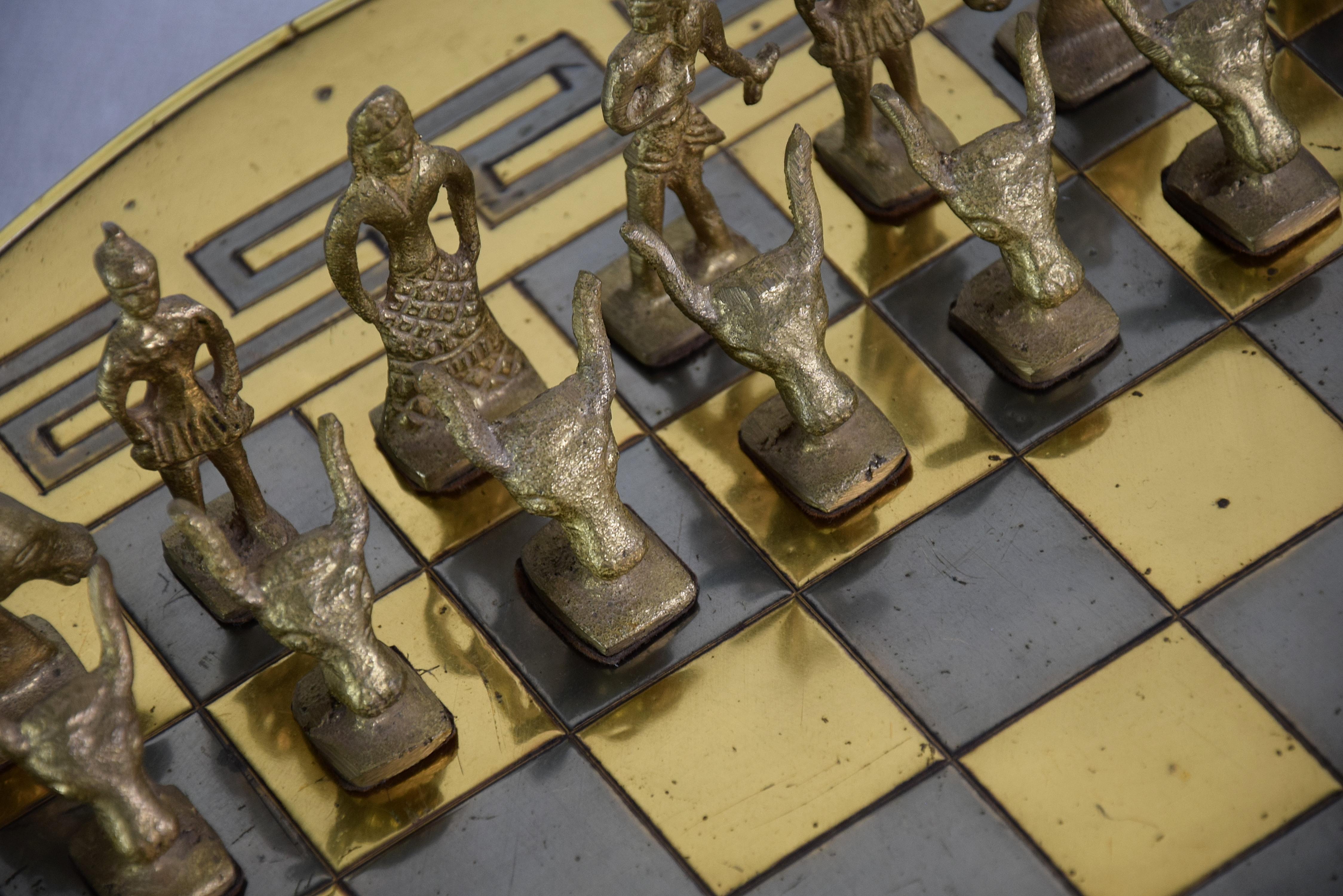 Greek Handmade Hollywood Regency Brass Chess Set 5