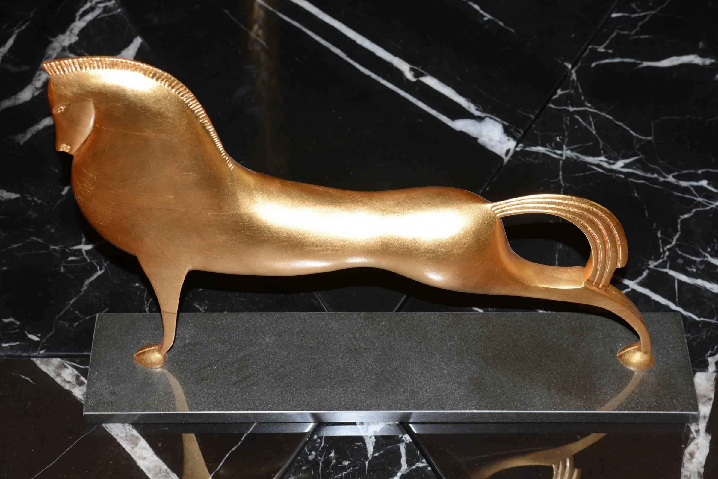 French Greek Horse Sculpture in Solid Bronze in Gold Leaf Finish