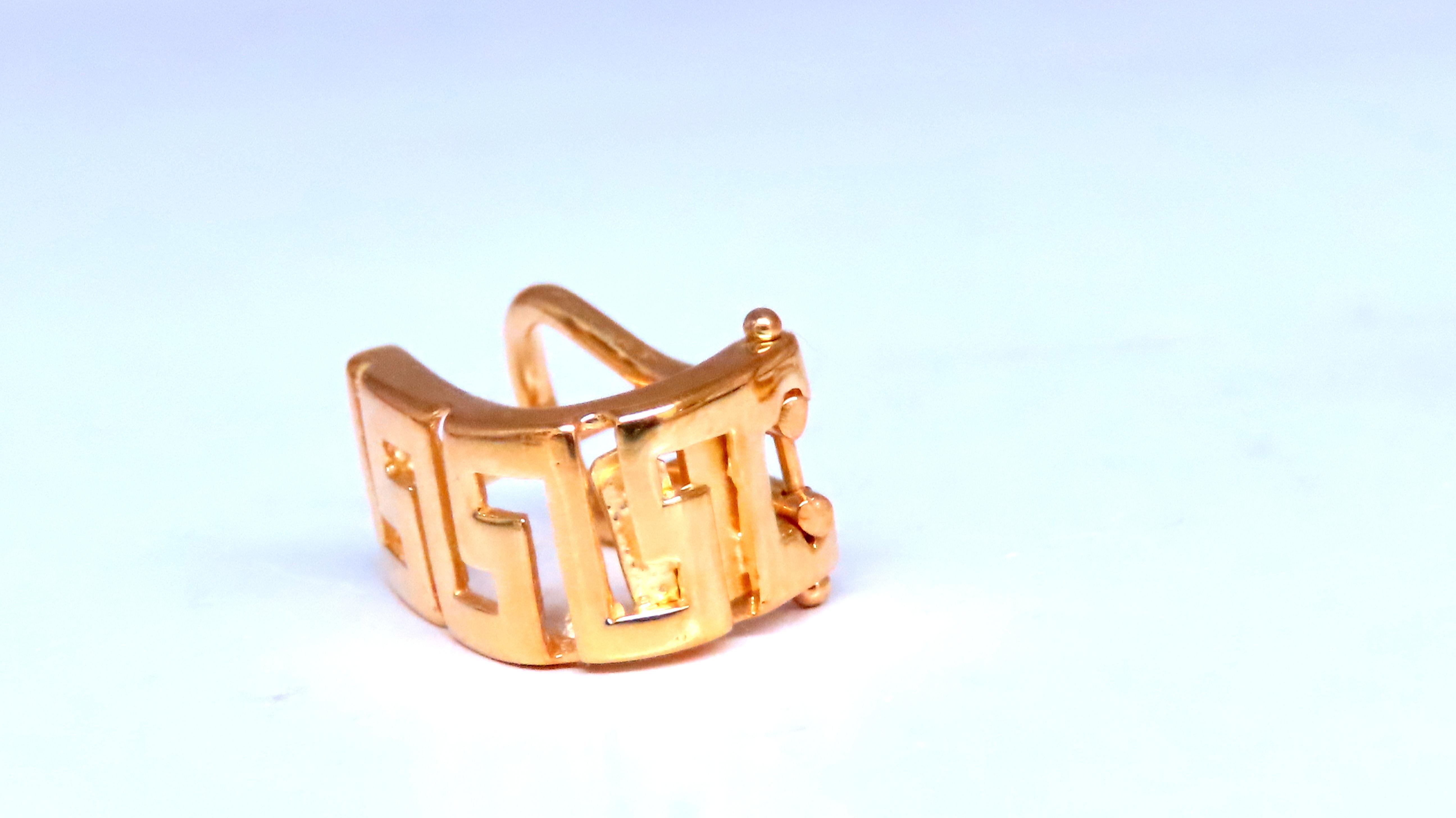 Greek Iconic Semi Hoop Earrings 
gorgeous open detail patina
15 x 9 x 7mm
14kt yellow gold 4.5 grams 
omega clip