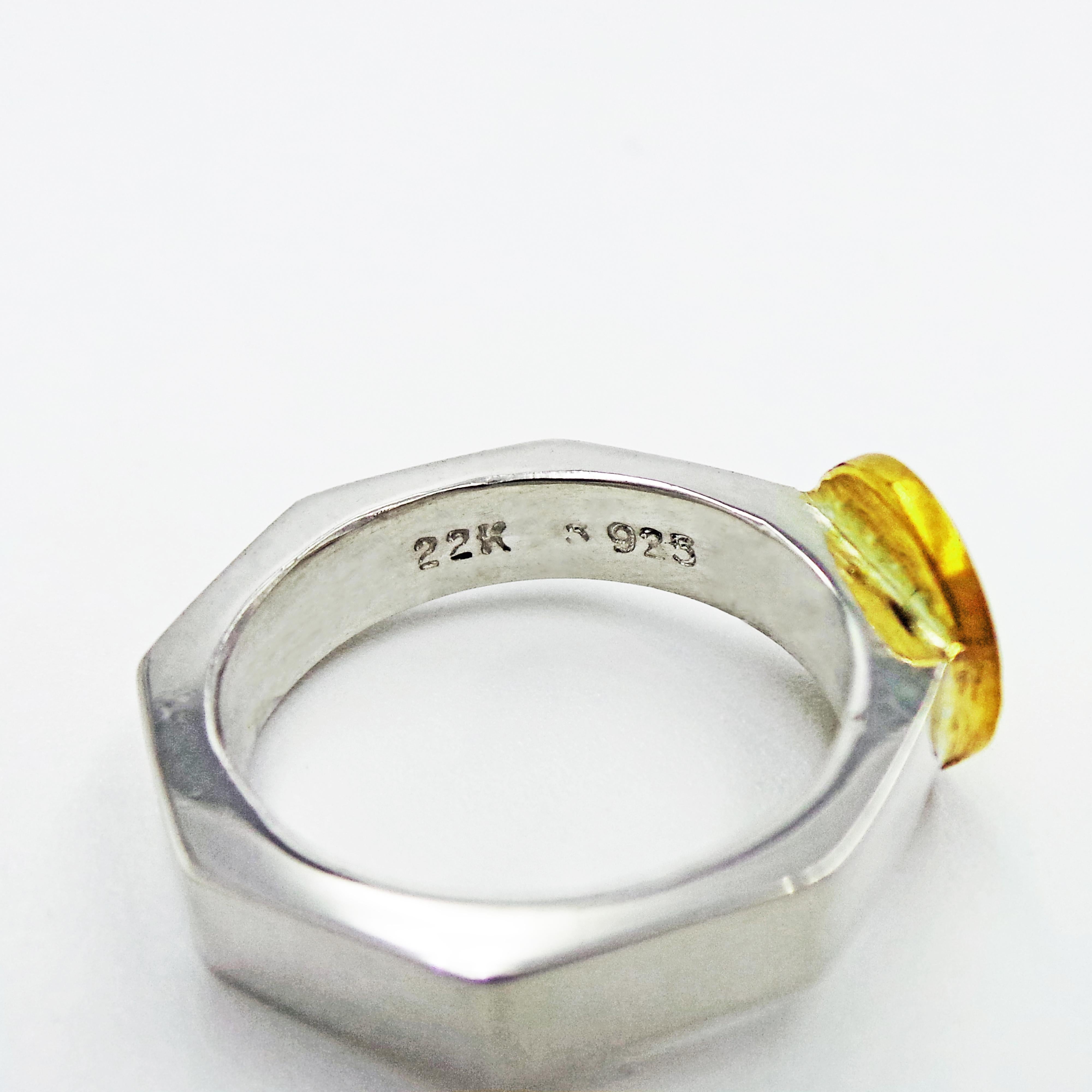 Contemporary Greek Ixthus Gold Signet on Sterling Silver Octagon Ring