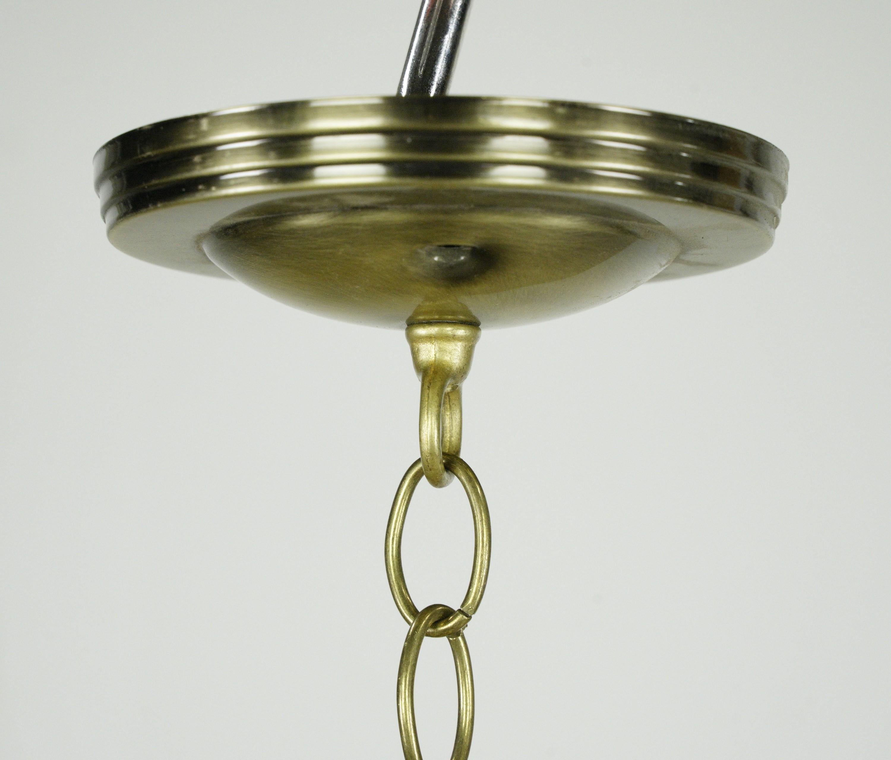Greek Key Amber Glass & Steel Chain Pendant Light For Sale 4
