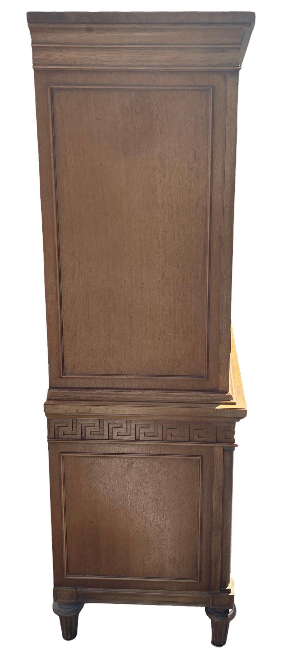 Mid-Century Modern Greek Key Armoire Thomasville Tall Linen Chest Louis XVI Bedroom Armoire