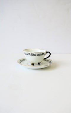Greek Key Black and White Espresso Coffee or Tea Cup and Saucer