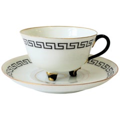 Greek Key Black and White Espresso Coffee or Tea Cup and Saucer