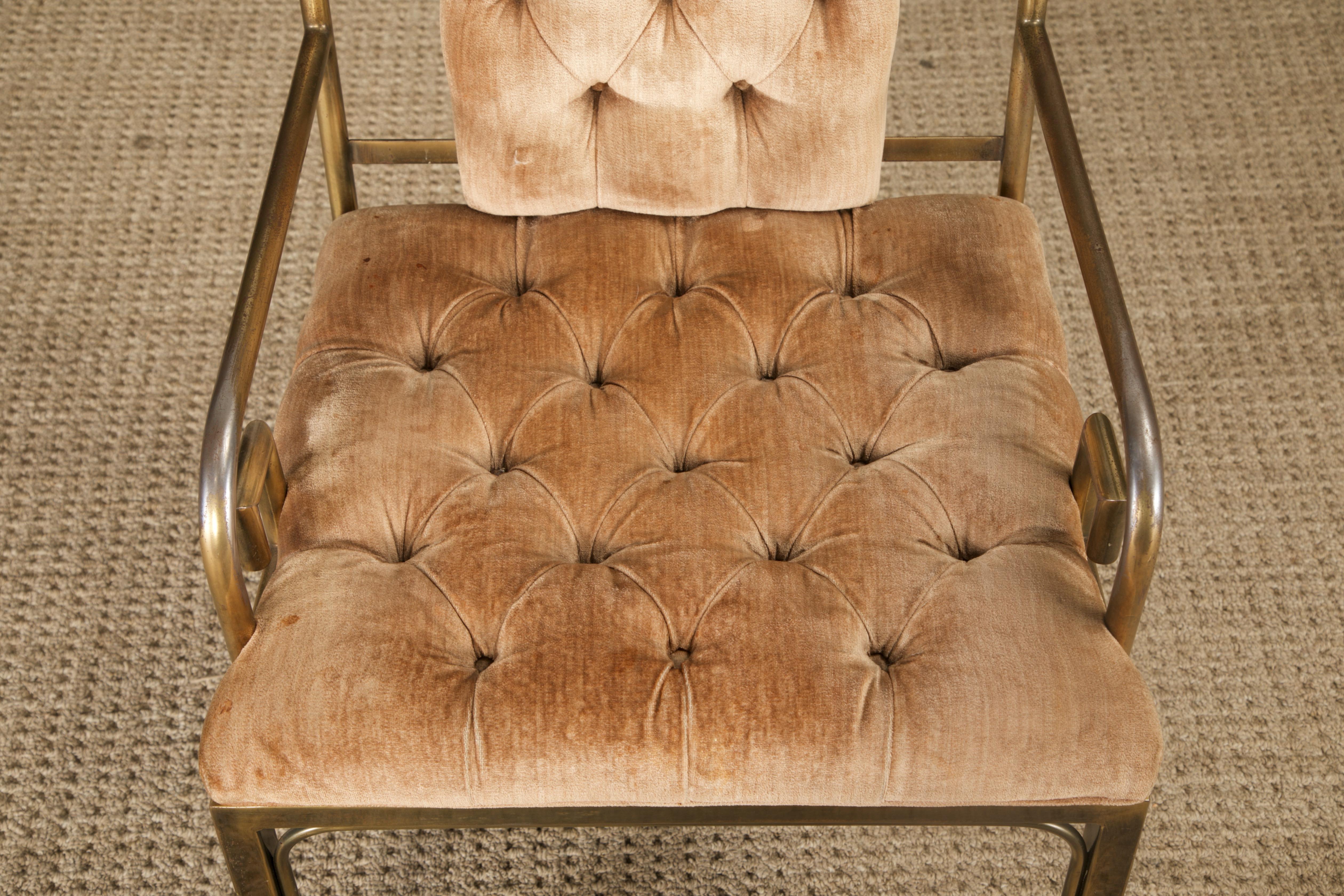 Greek Key Brass & Velvet Dining Chairs by Mastercraft, c. 1970 Italy, Set of 6 For Sale 4