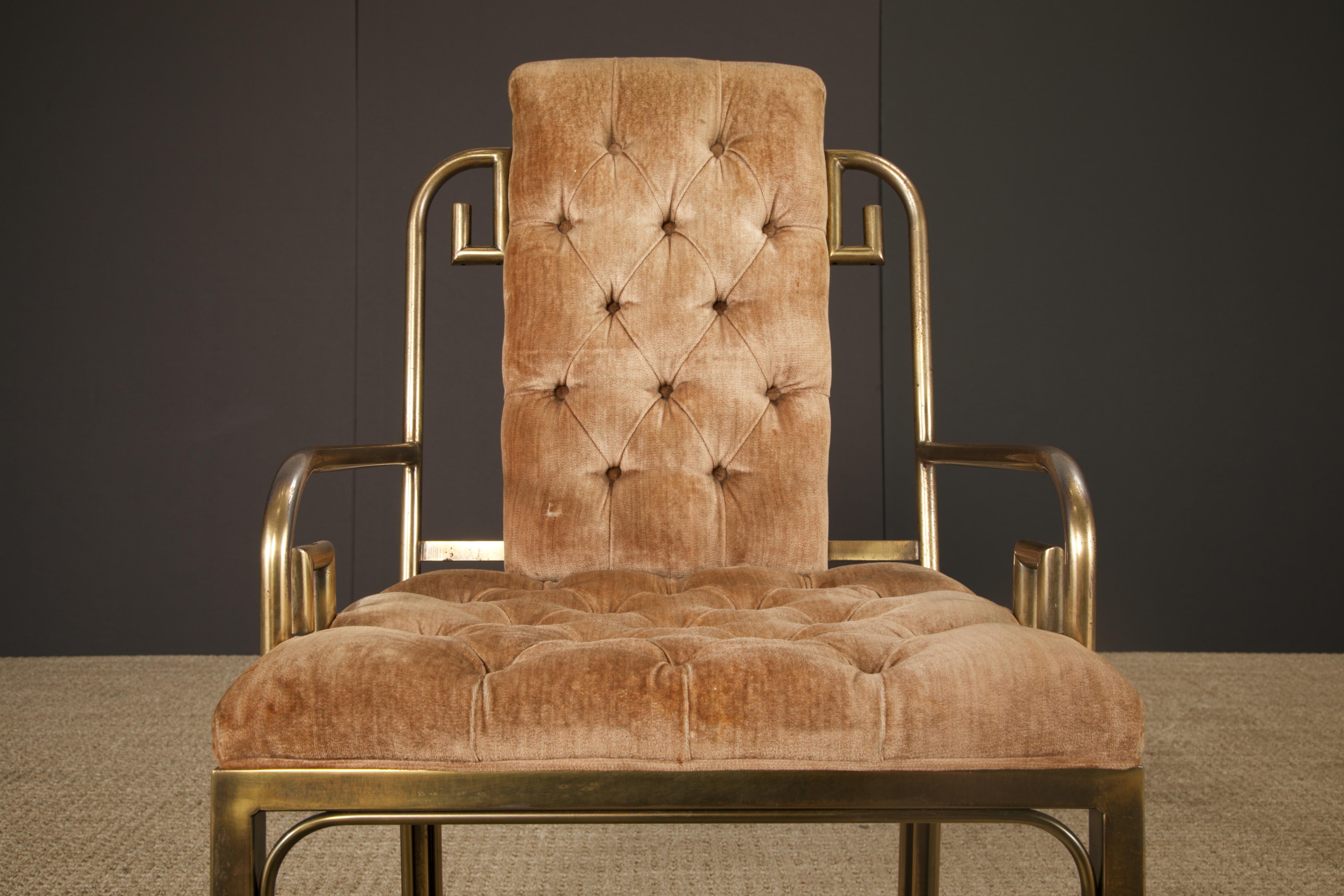 Greek Key Brass & Velvet Dining Chairs by Mastercraft, c. 1970 Italy, Set of 6 For Sale 5