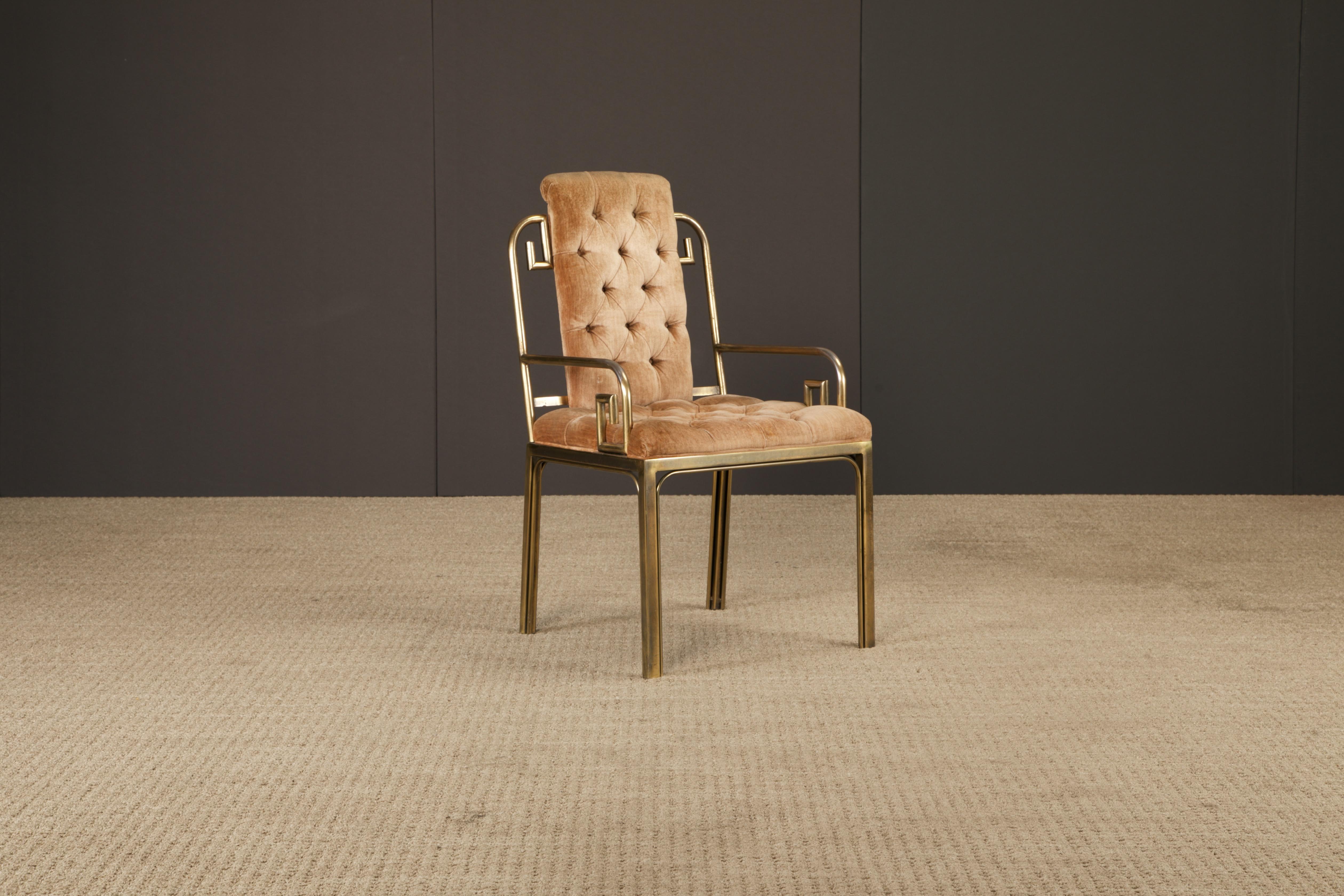 Greek Key Brass & Velvet Dining Chairs by Mastercraft, c. 1970 Italy, Set of 6 For Sale 7