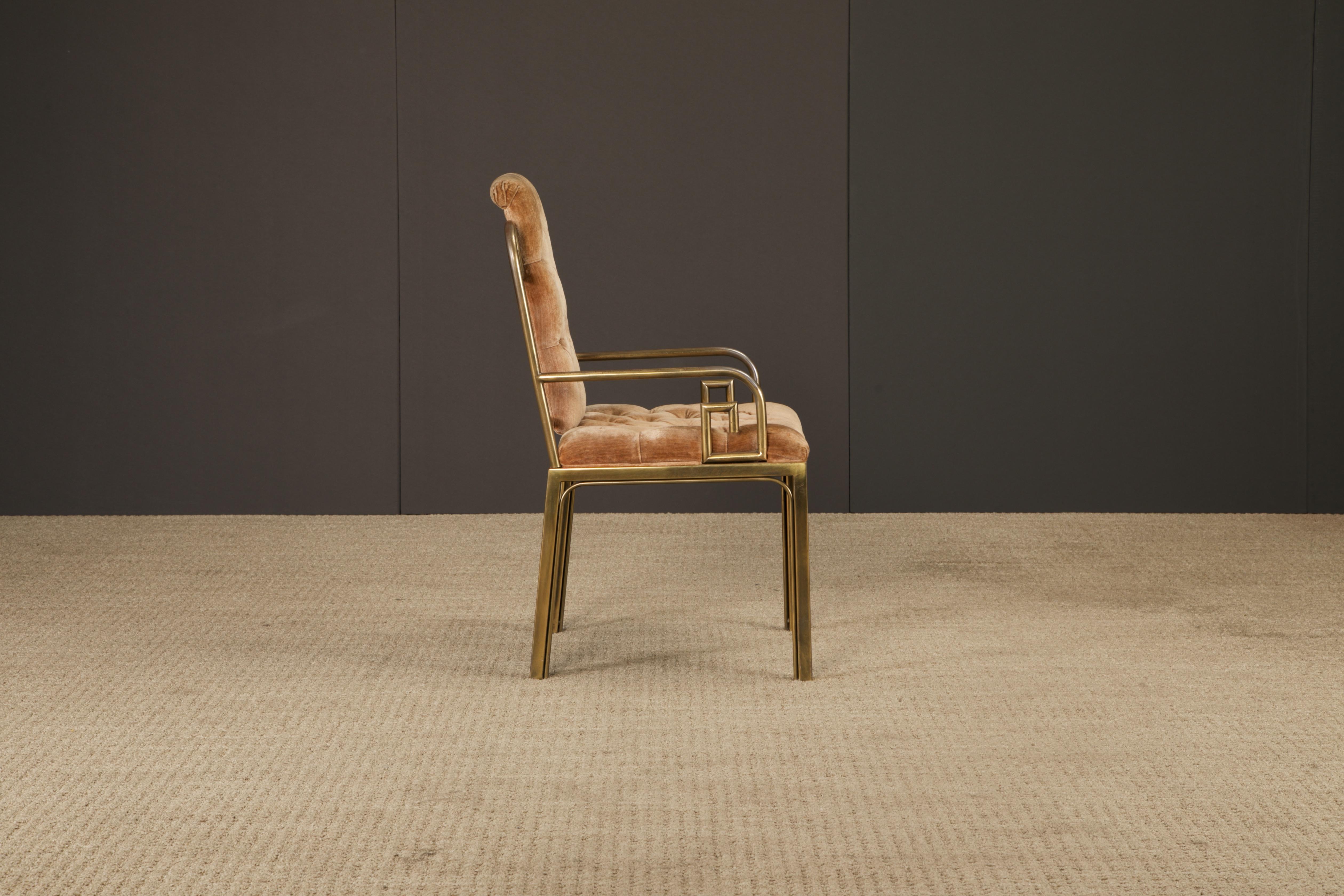 Greek Key Brass & Velvet Dining Chairs by Mastercraft, c. 1970 Italy, Set of 6 For Sale 9