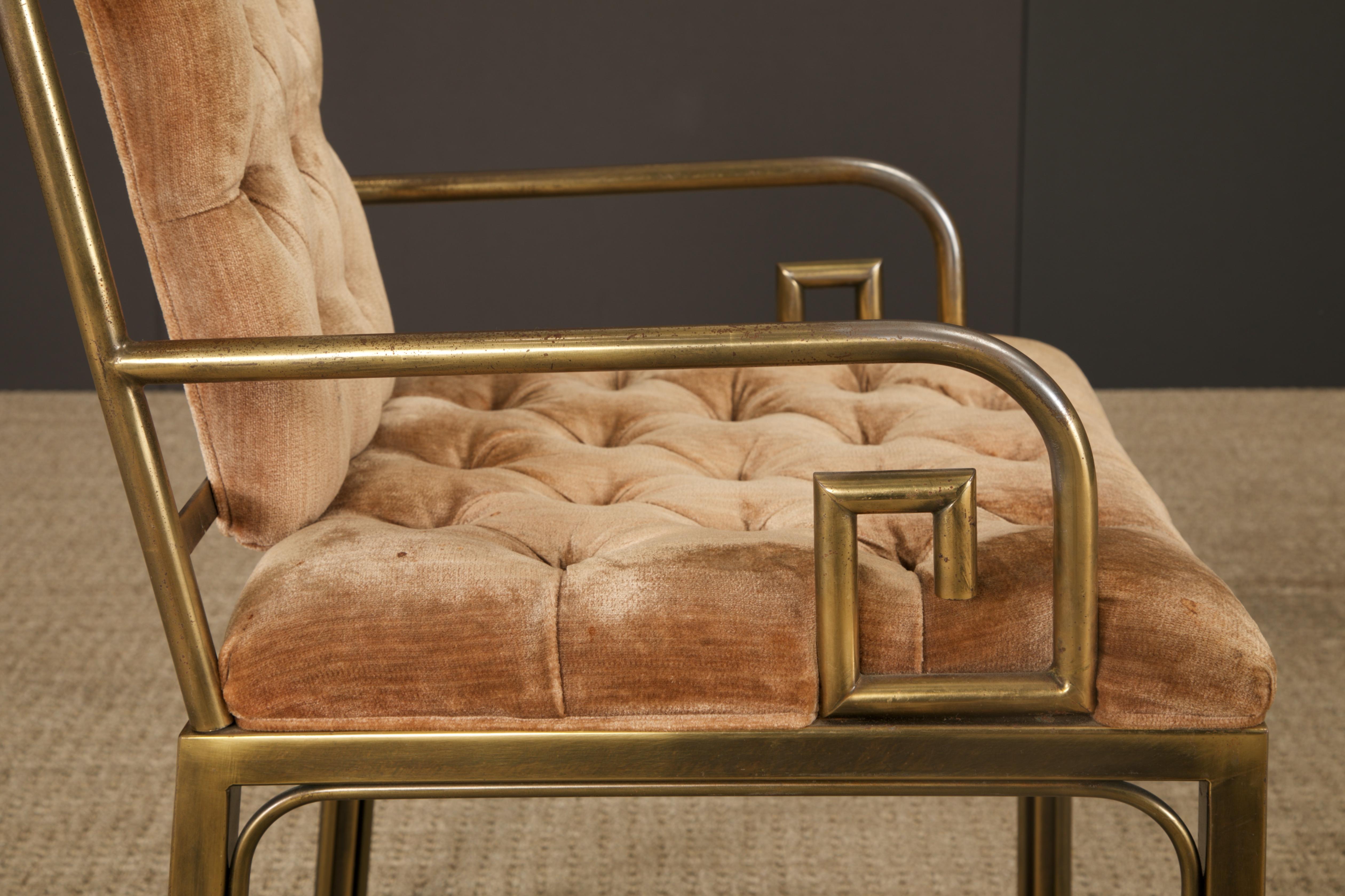 Greek Key Brass & Velvet Dining Chairs by Mastercraft, c. 1970 Italy, Set of 6 For Sale 10