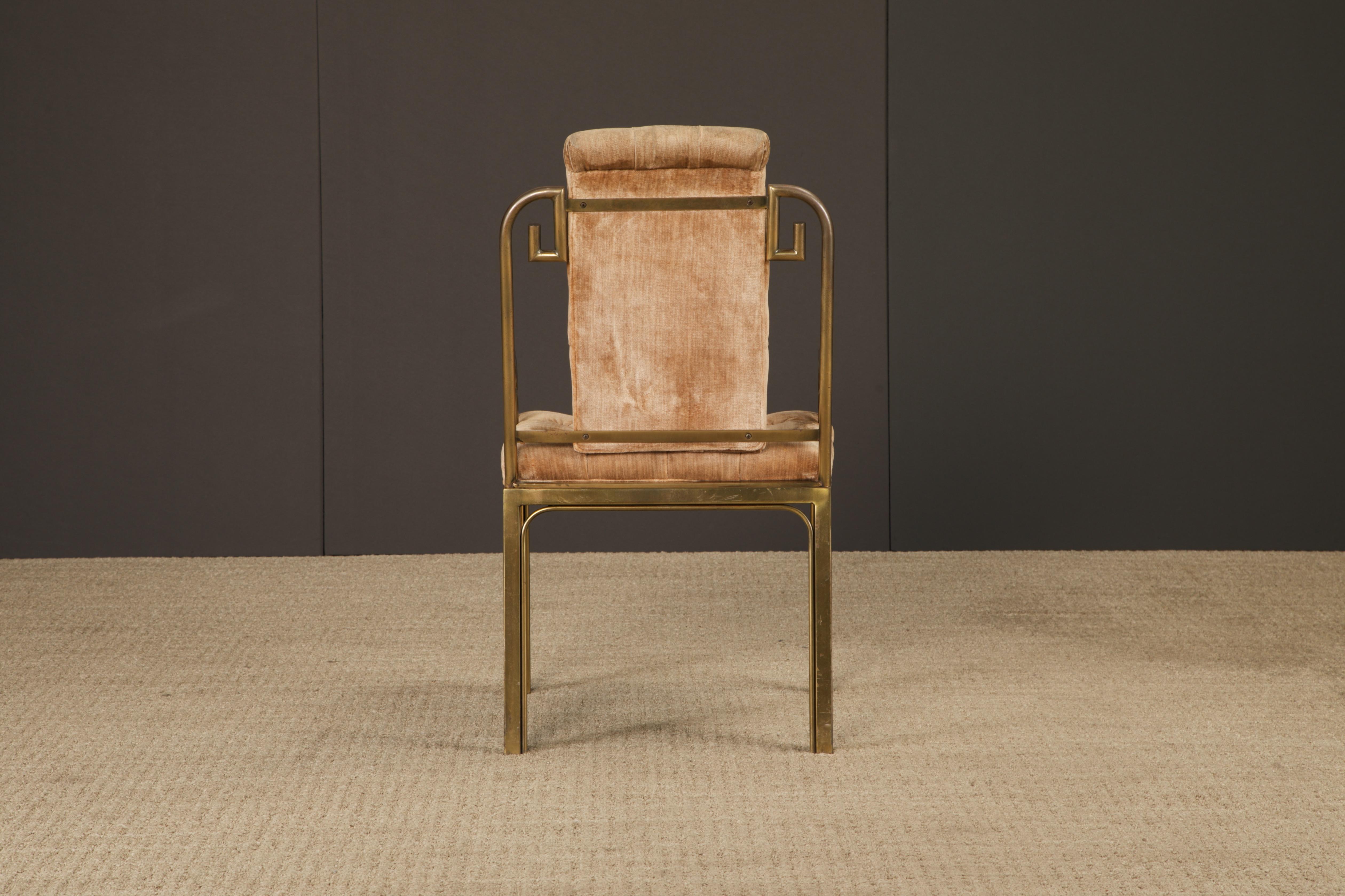Greek Key Brass & Velvet Dining Chairs by Mastercraft, c. 1970 Italy, Set of 6 For Sale 12