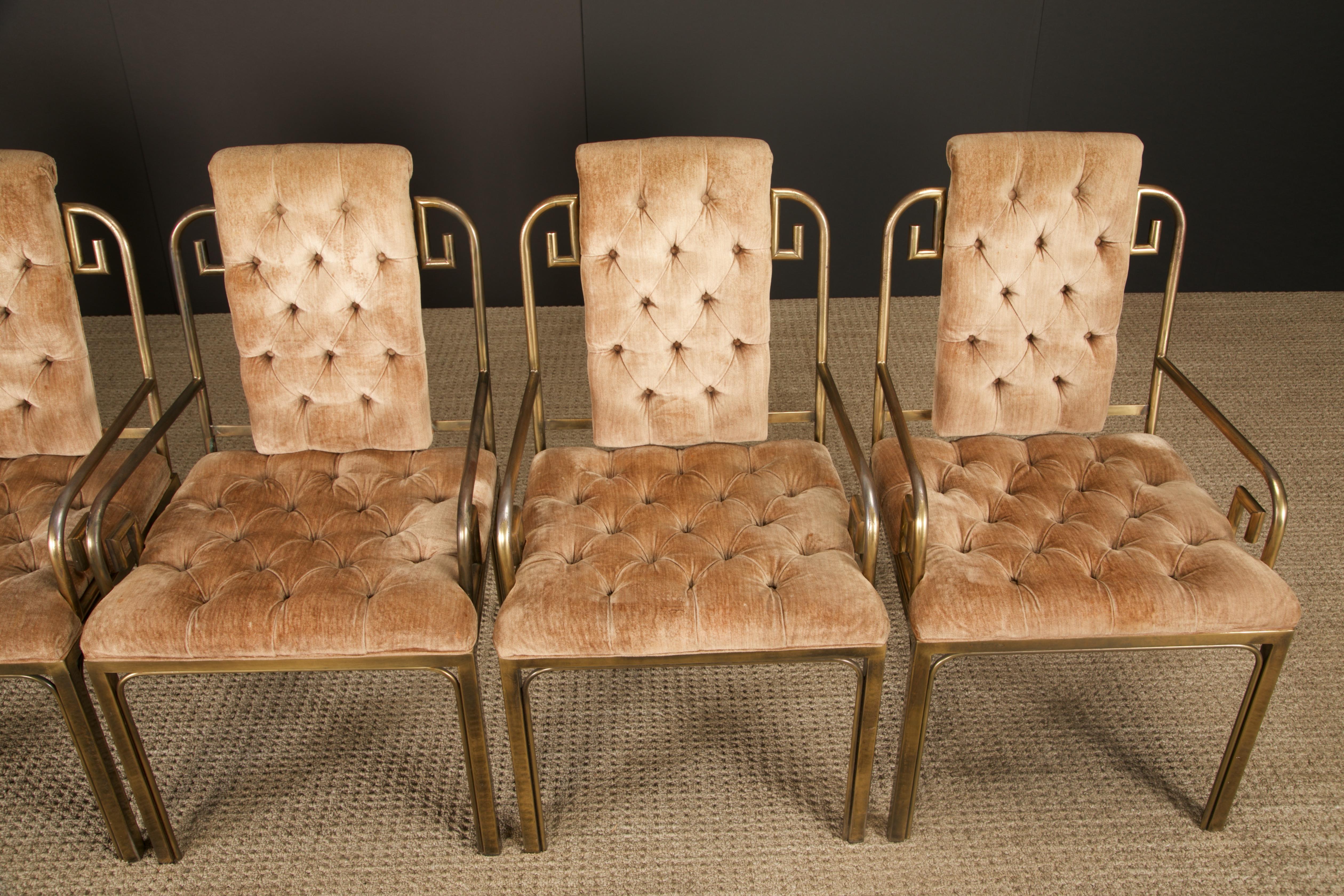 Greek Key Brass & Velvet Dining Chairs by Mastercraft, c. 1970 Italy, Set of 6 For Sale 1