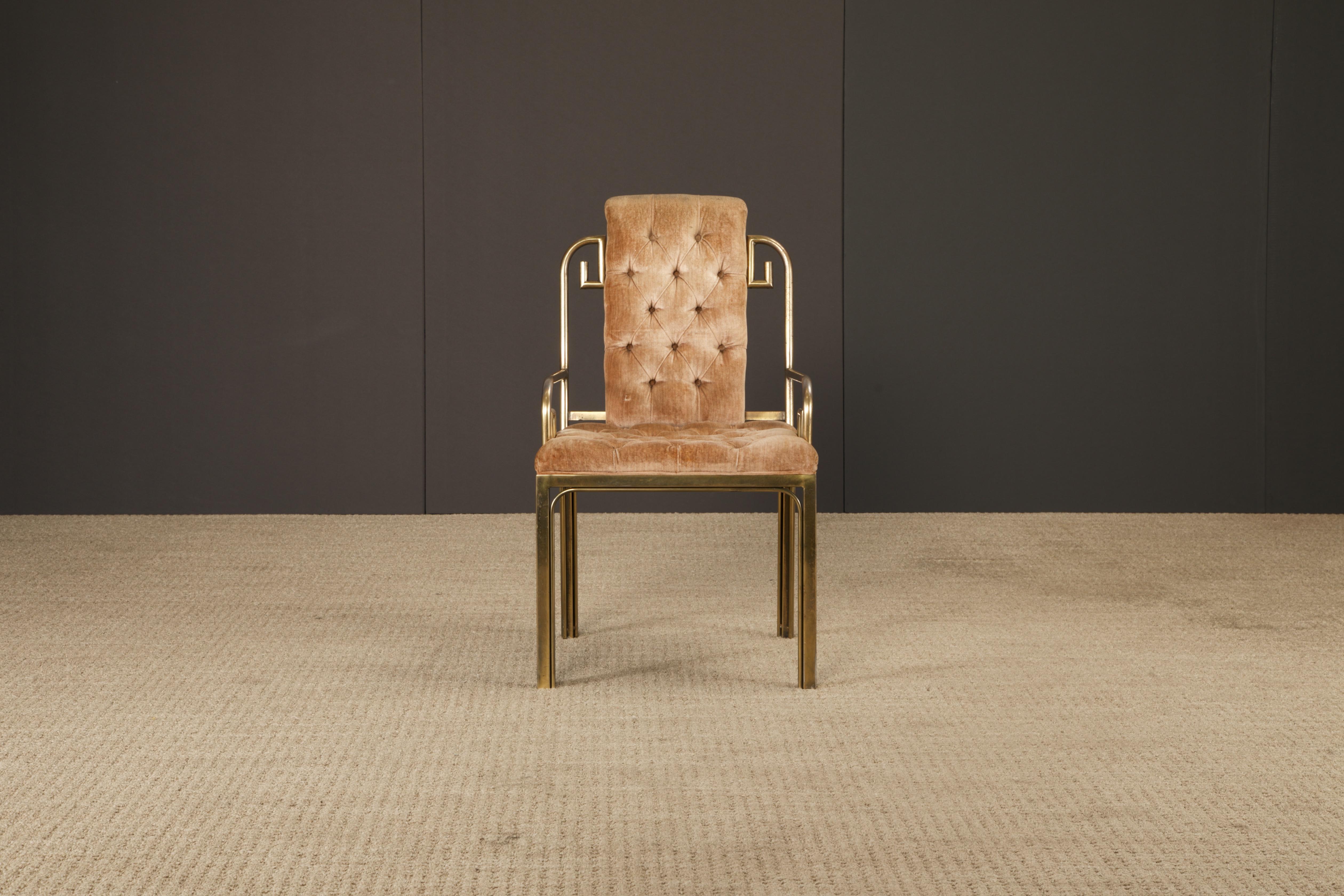 Greek Key Brass & Velvet Dining Chairs by Mastercraft, c. 1970 Italy, Set of 6 For Sale 2
