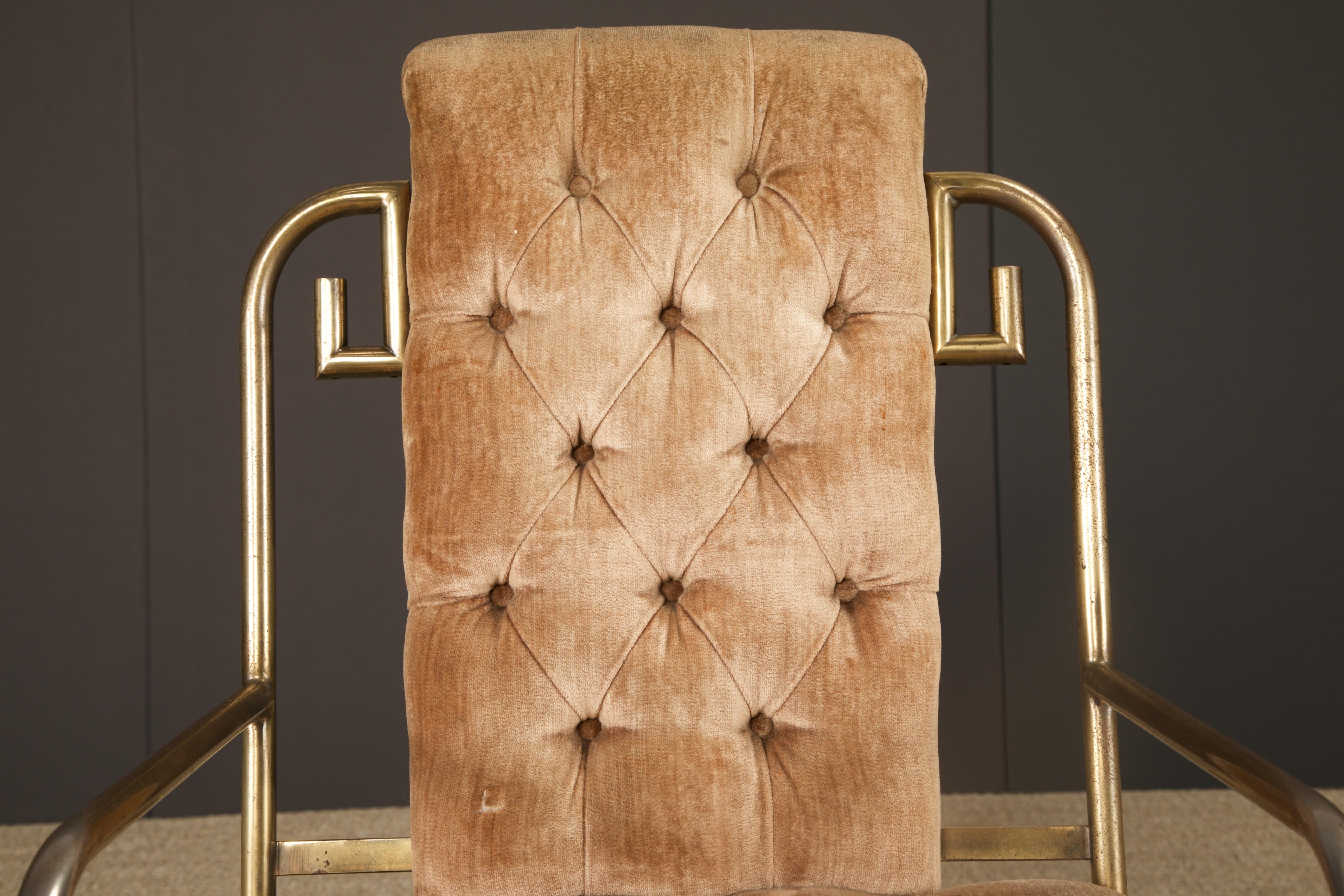 Greek Key Brass & Velvet Dining Chairs by Mastercraft, c. 1970 Italy, Set of 6 For Sale 3
