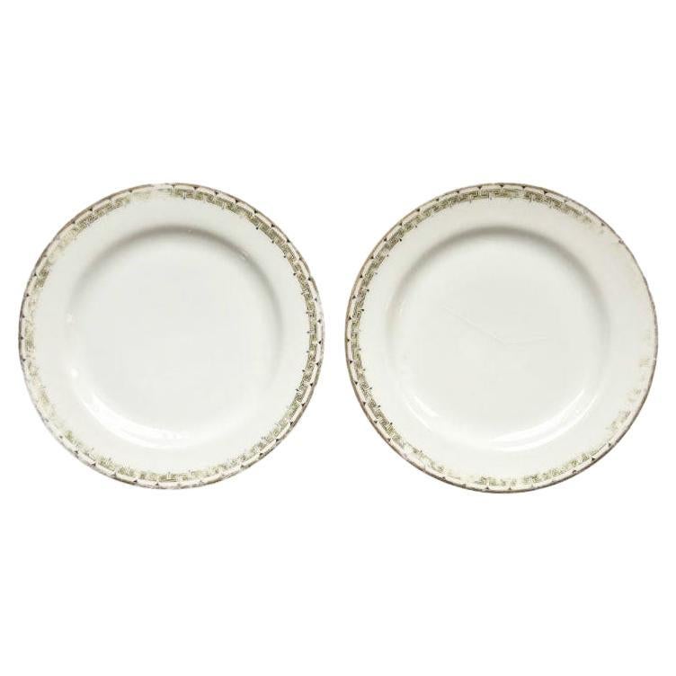 Greek Key Ceramic Bread Plates by Haviland France Limoges - Set of 2 circa 1900s For Sale