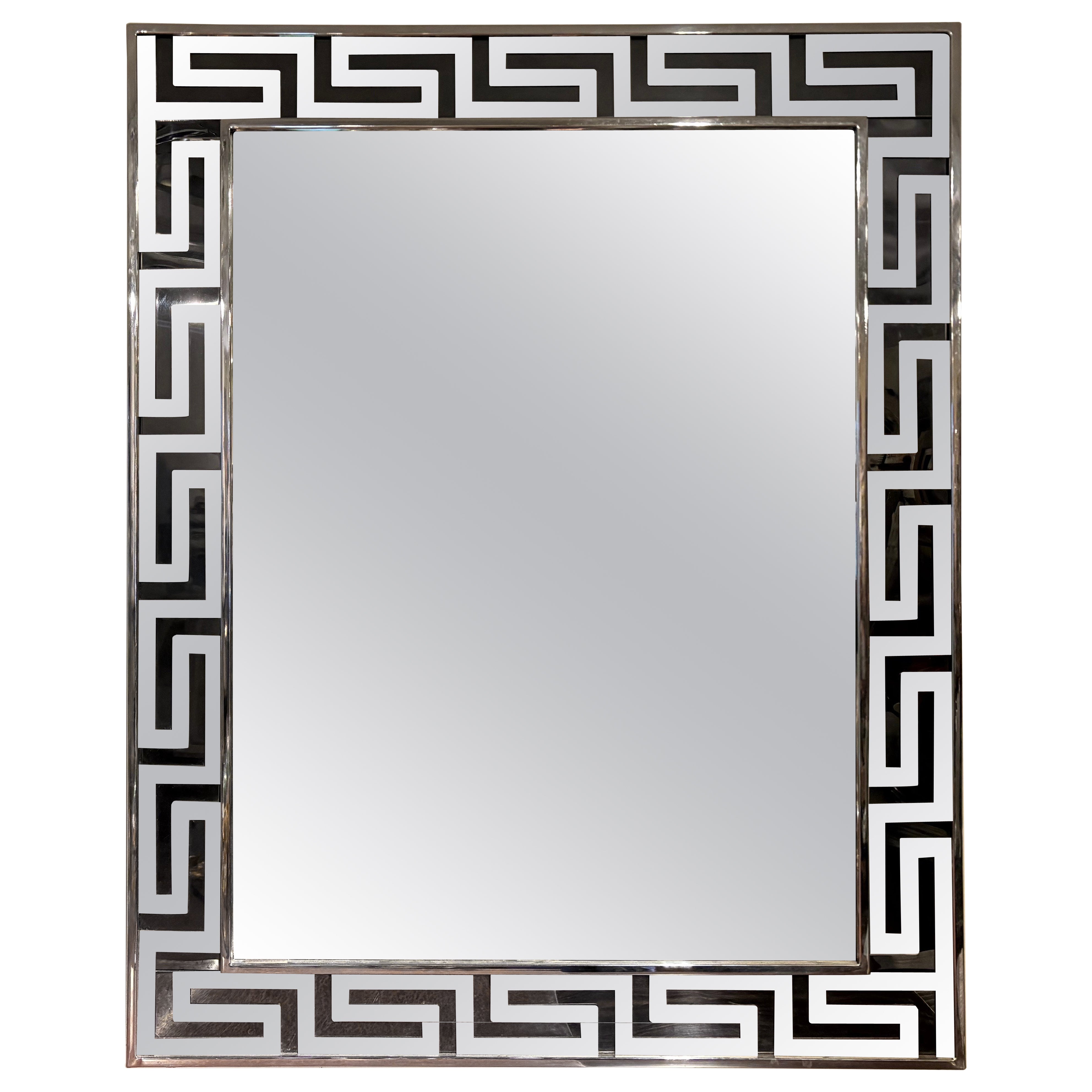 Greek Key Chrome Mirror For Sale