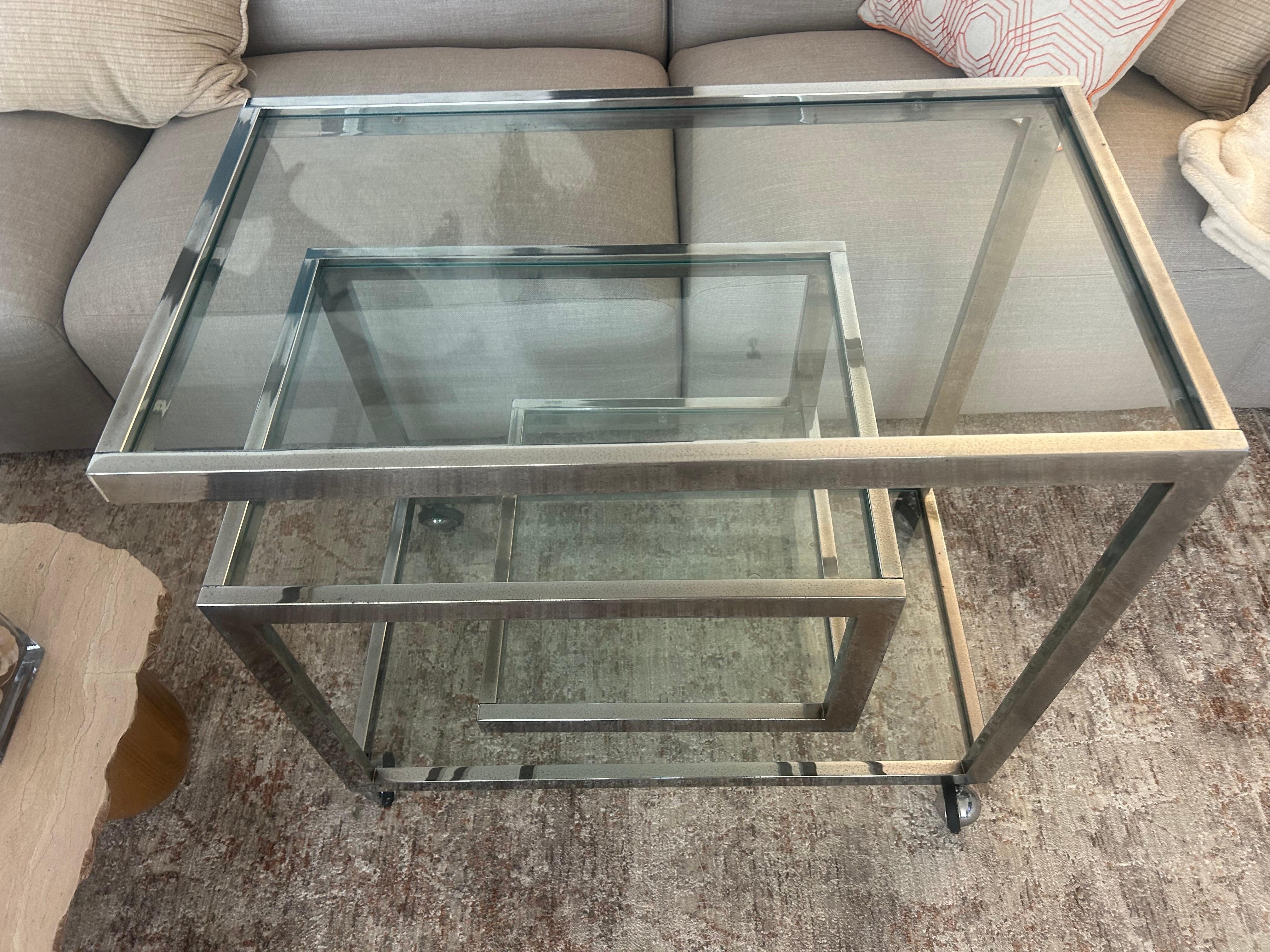 Greek key chromed  steel bar  cart after Milo Baughman For Sale 6