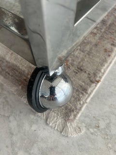 Greek key chromed  steel bar  cart after Milo Baughman