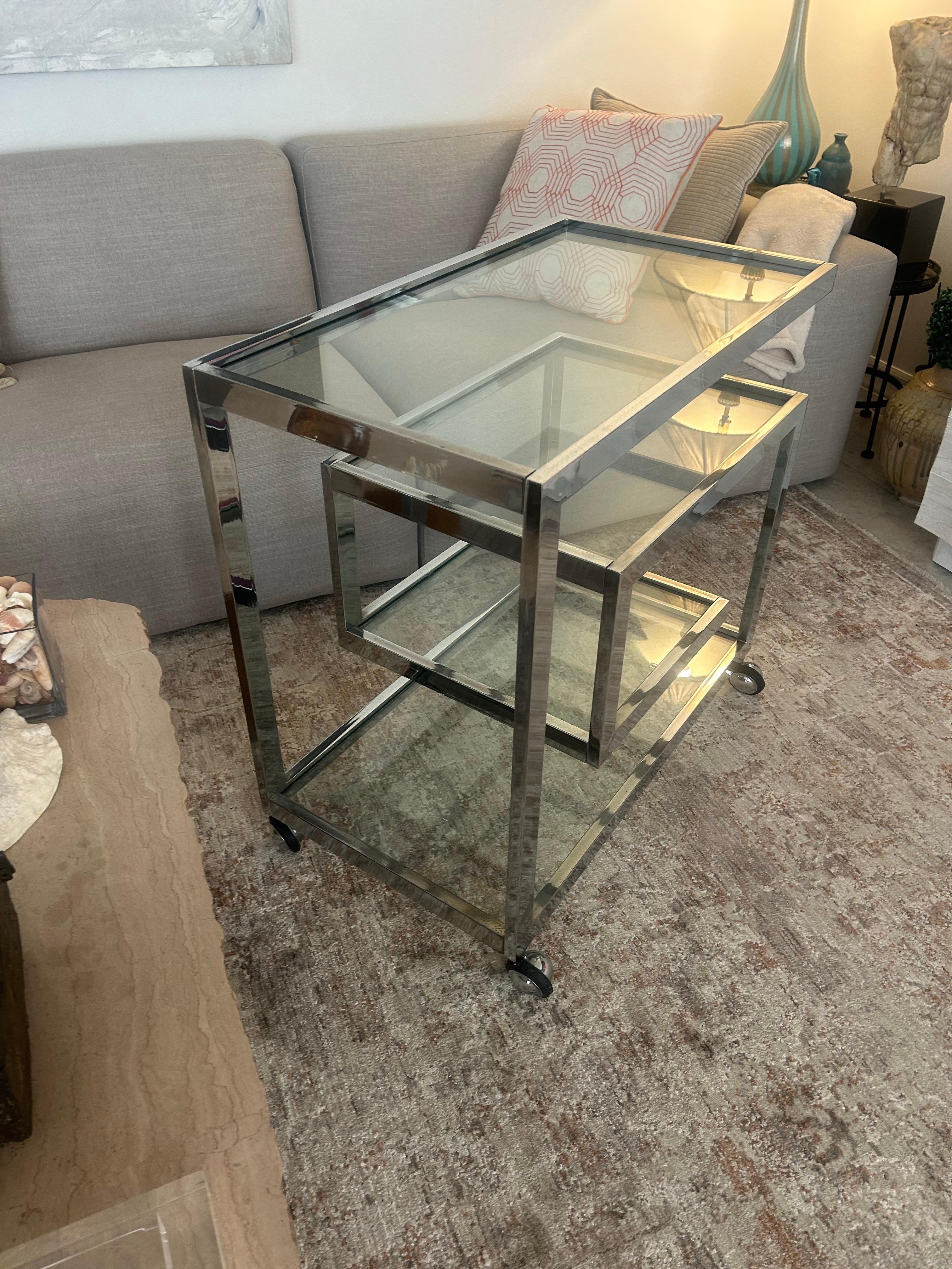 20th Century Greek key chromed  steel bar  cart after Milo Baughman For Sale