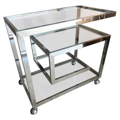 Greek key chromed steel bar cart after Milo Baughman