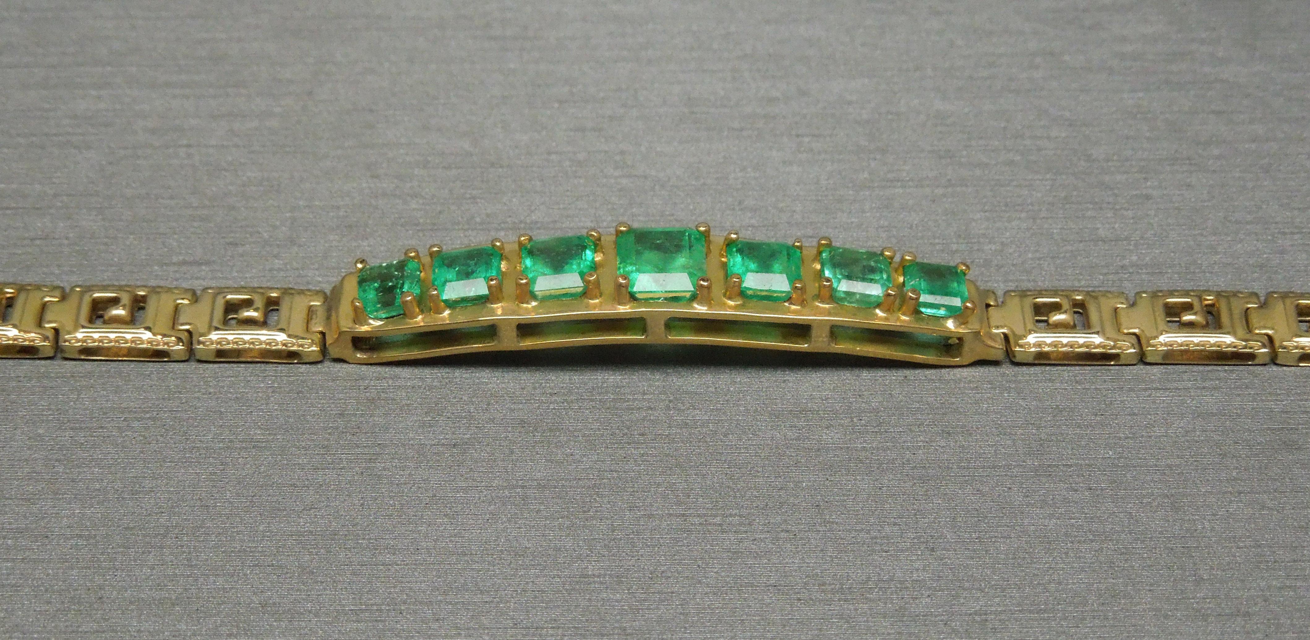 Greek Key Colombian Emerald Bracelet For Sale 4