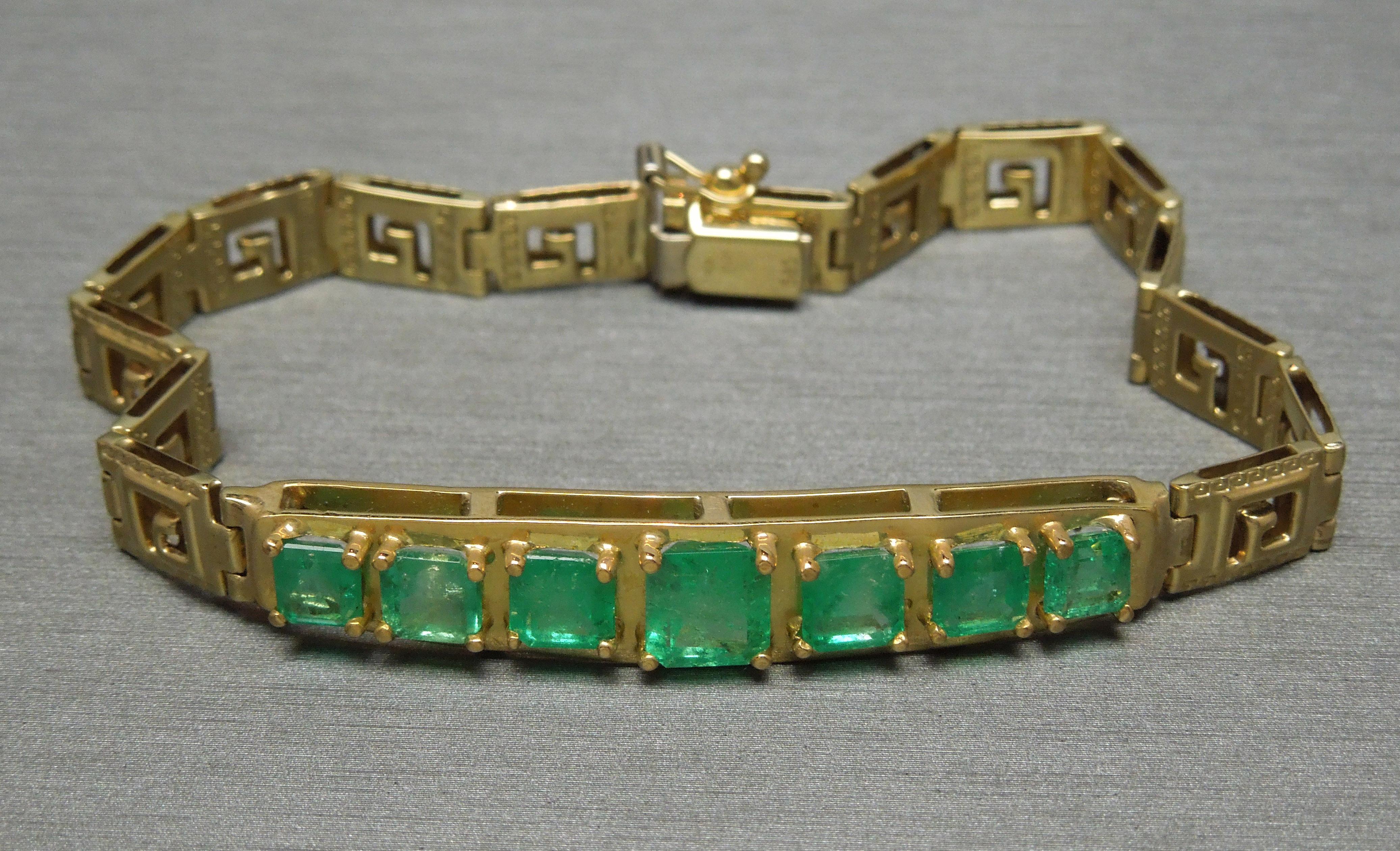 Greek Key Colombian Emerald Bracelet For Sale 6