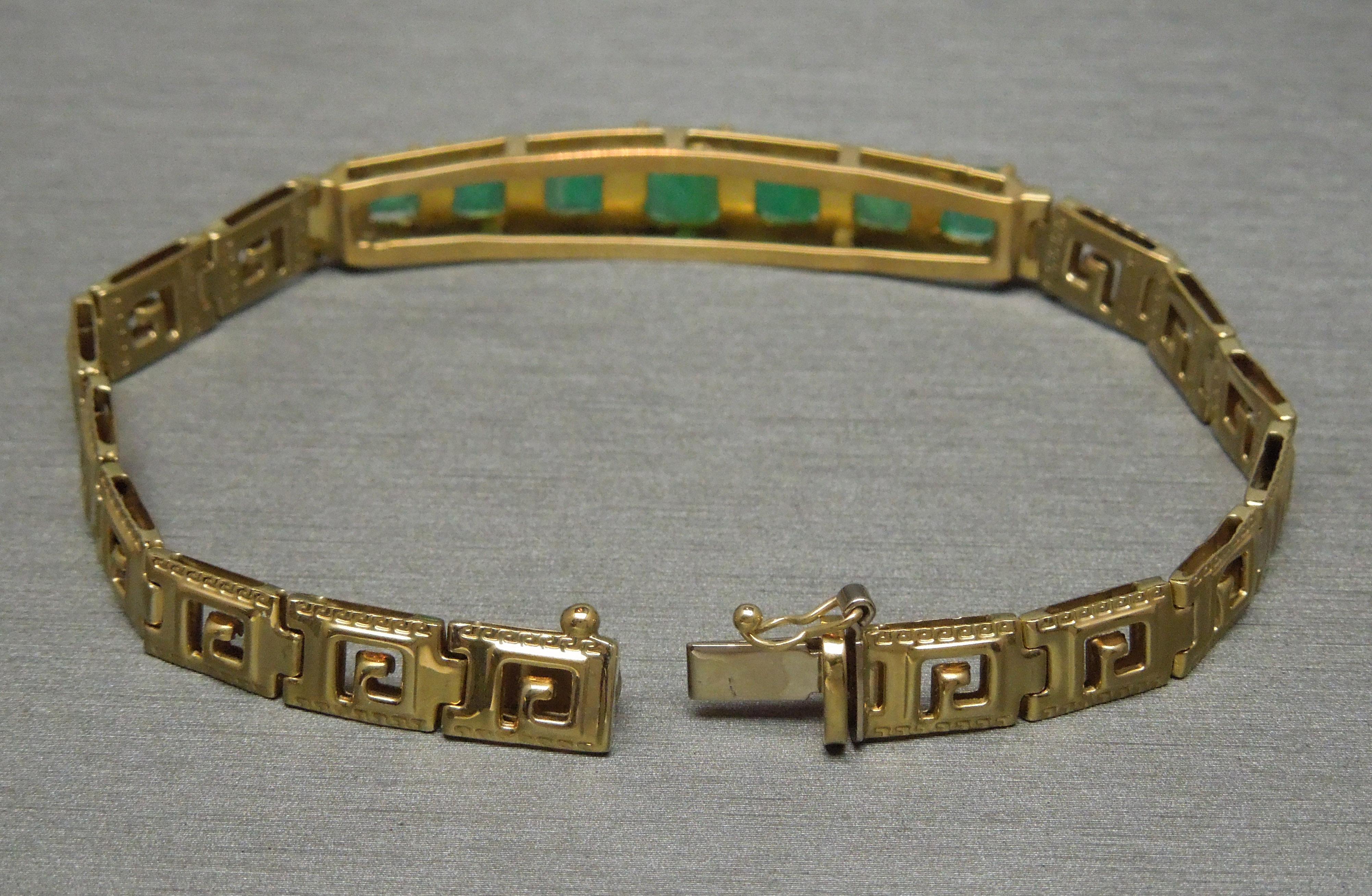 Greek Key Colombian Emerald Bracelet For Sale 1
