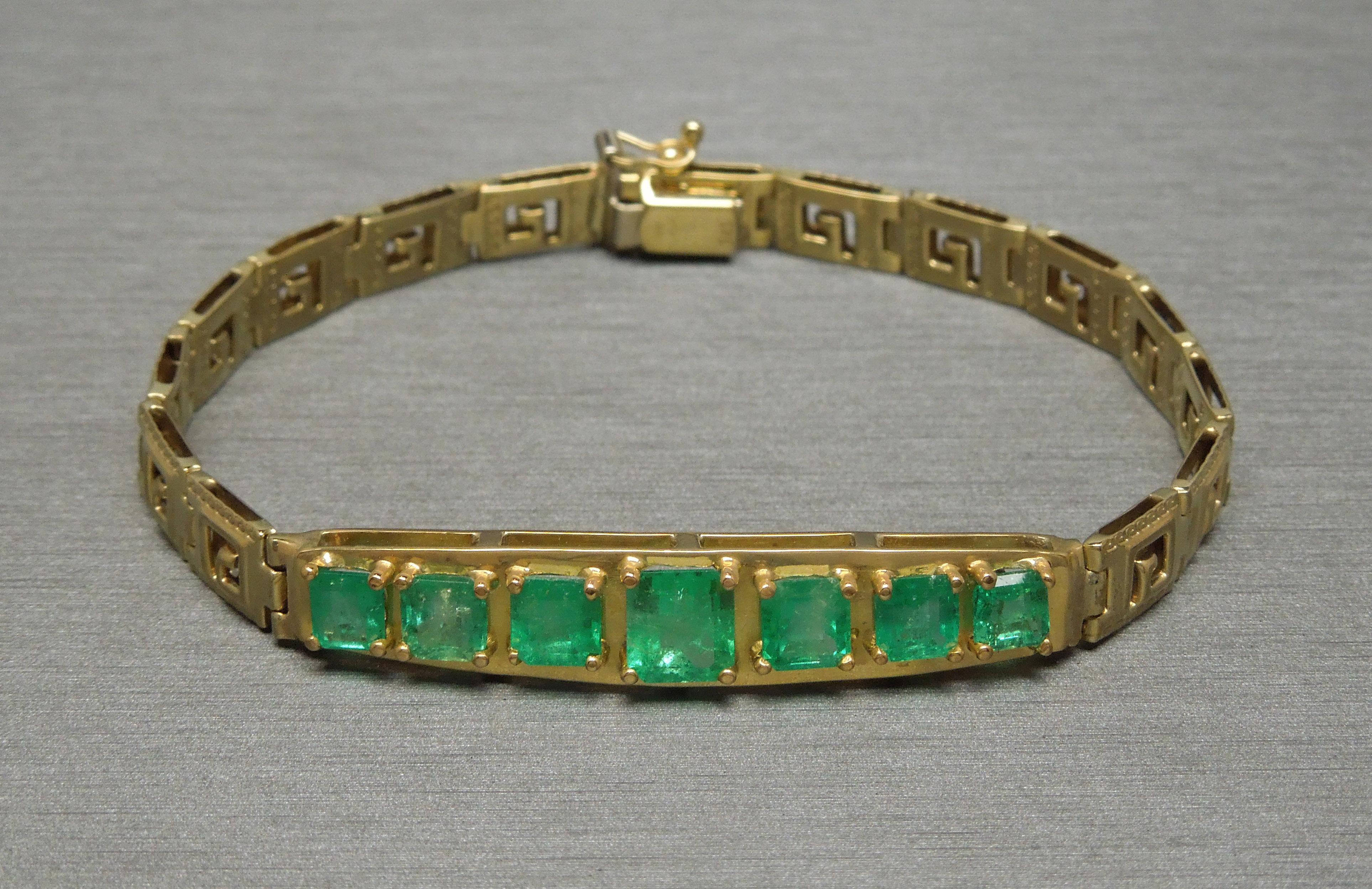 Greek Key Colombian Emerald Bracelet For Sale 3